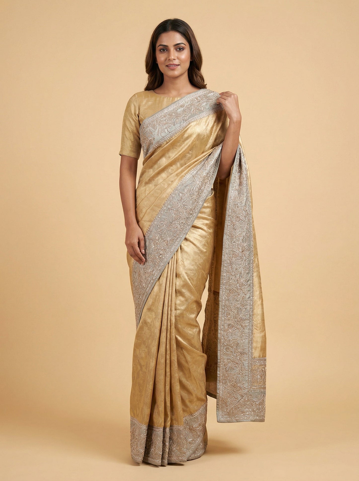 Radiant Festive Gold Embroidered Saree