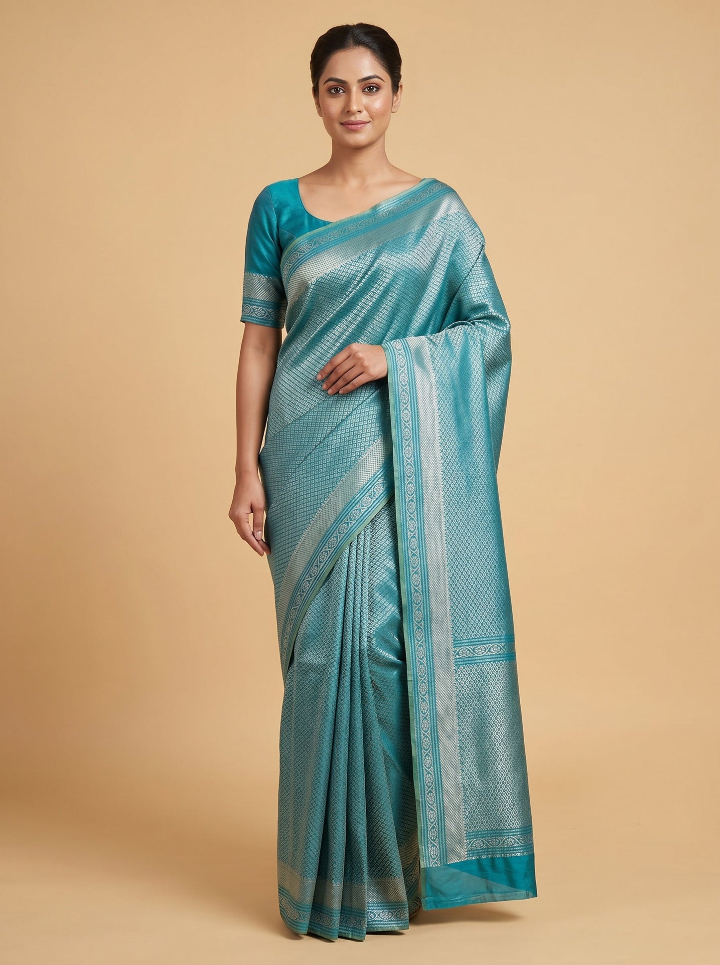 Rama Blue Peaceful Sheen Handloom Saree