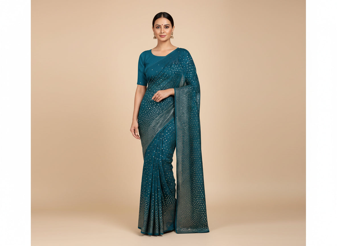 Rama Green Poised Embroidered Saree