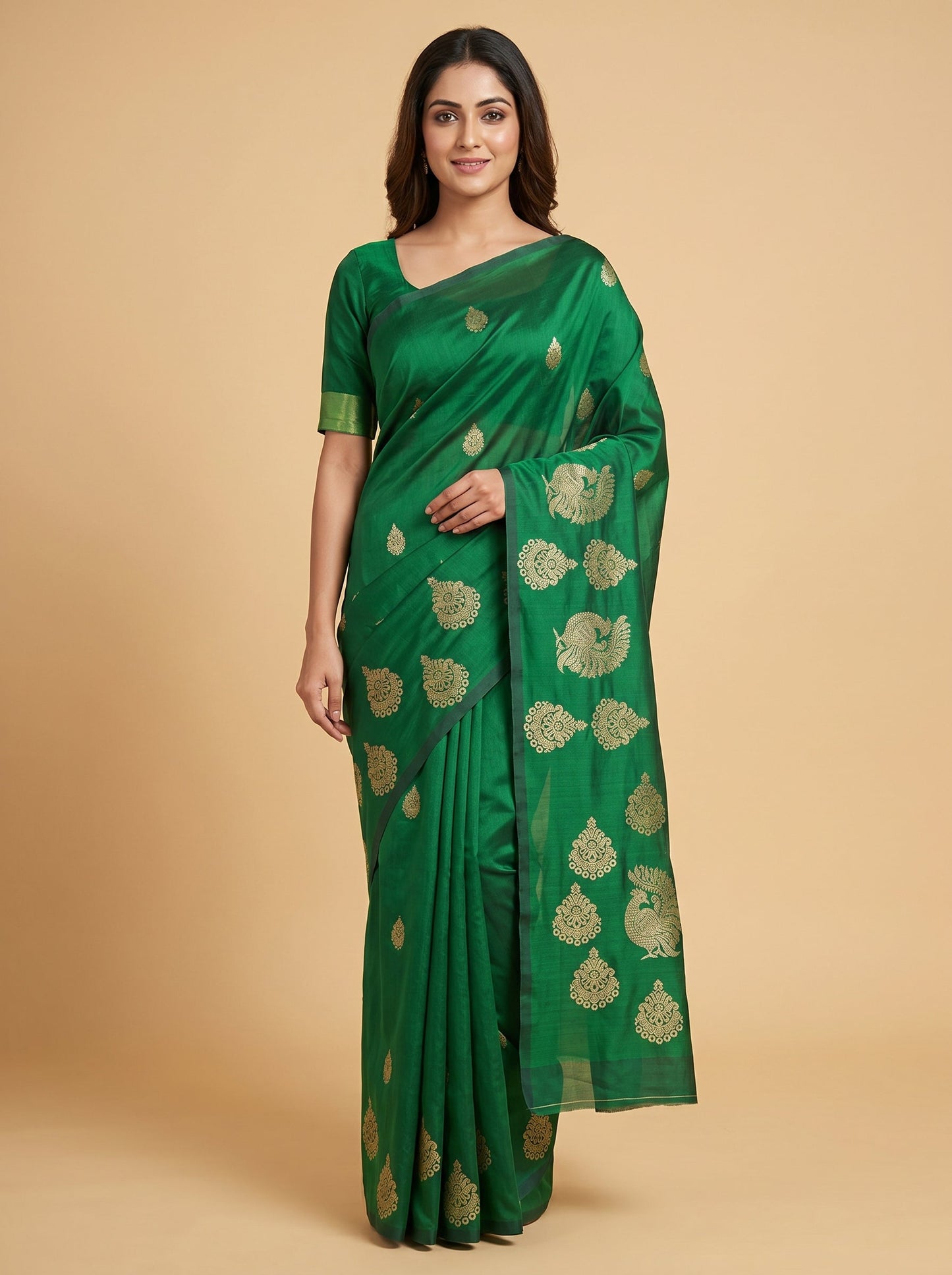 Rama Green Serene Tone Handloom Saree