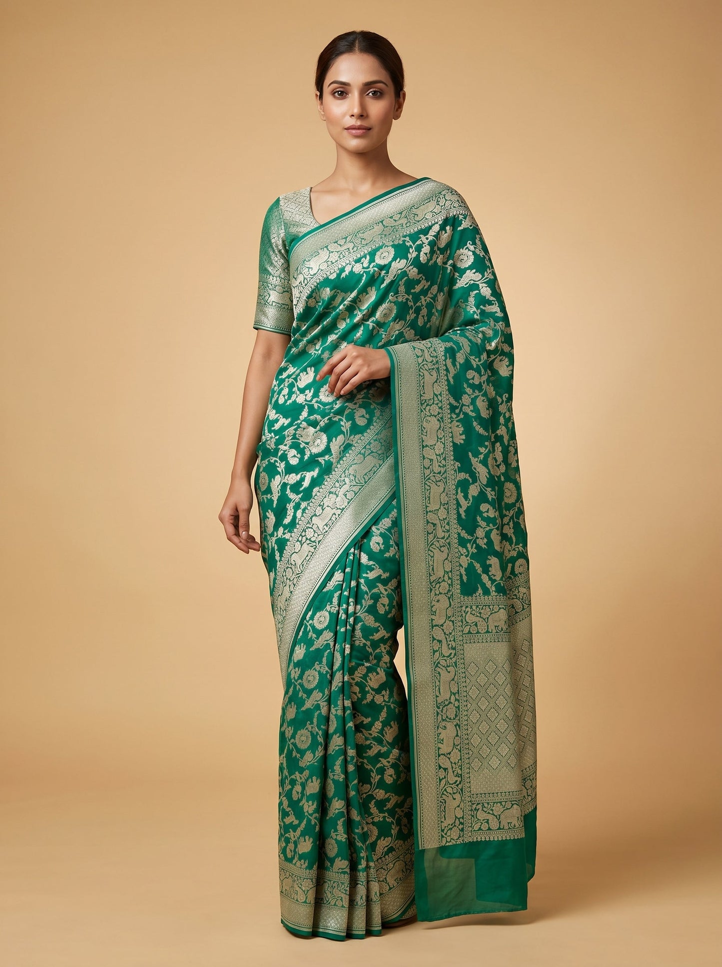 Rama Green Traditional Embroidered Saree