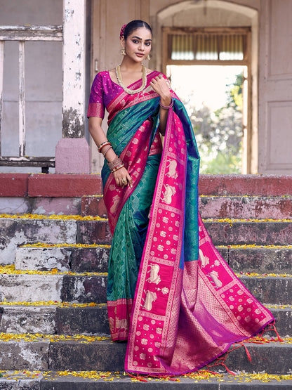 Anaita Rama Soft Silk Woven Saree With Blouse
