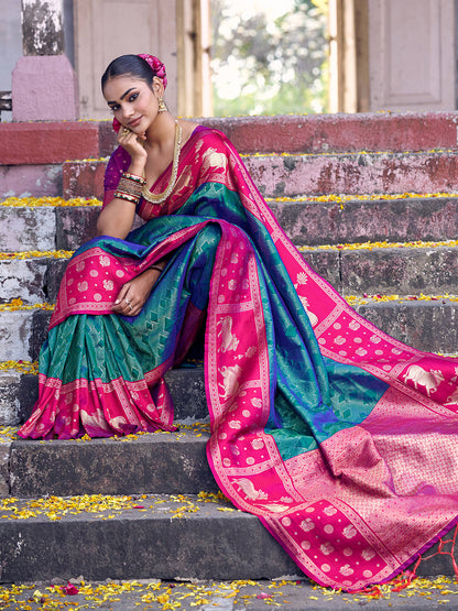 Anaita Rama Soft Silk Woven Saree With Blouse