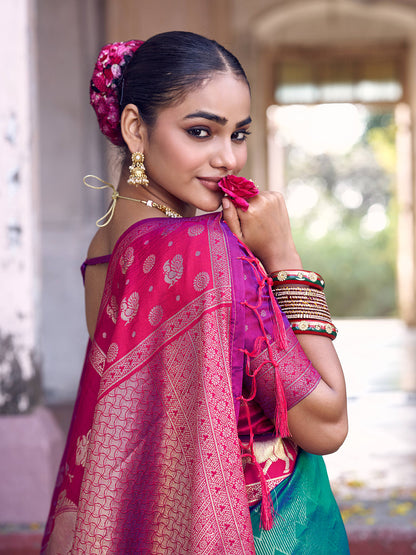 Anaita Rama Soft Silk Woven Saree With Blouse