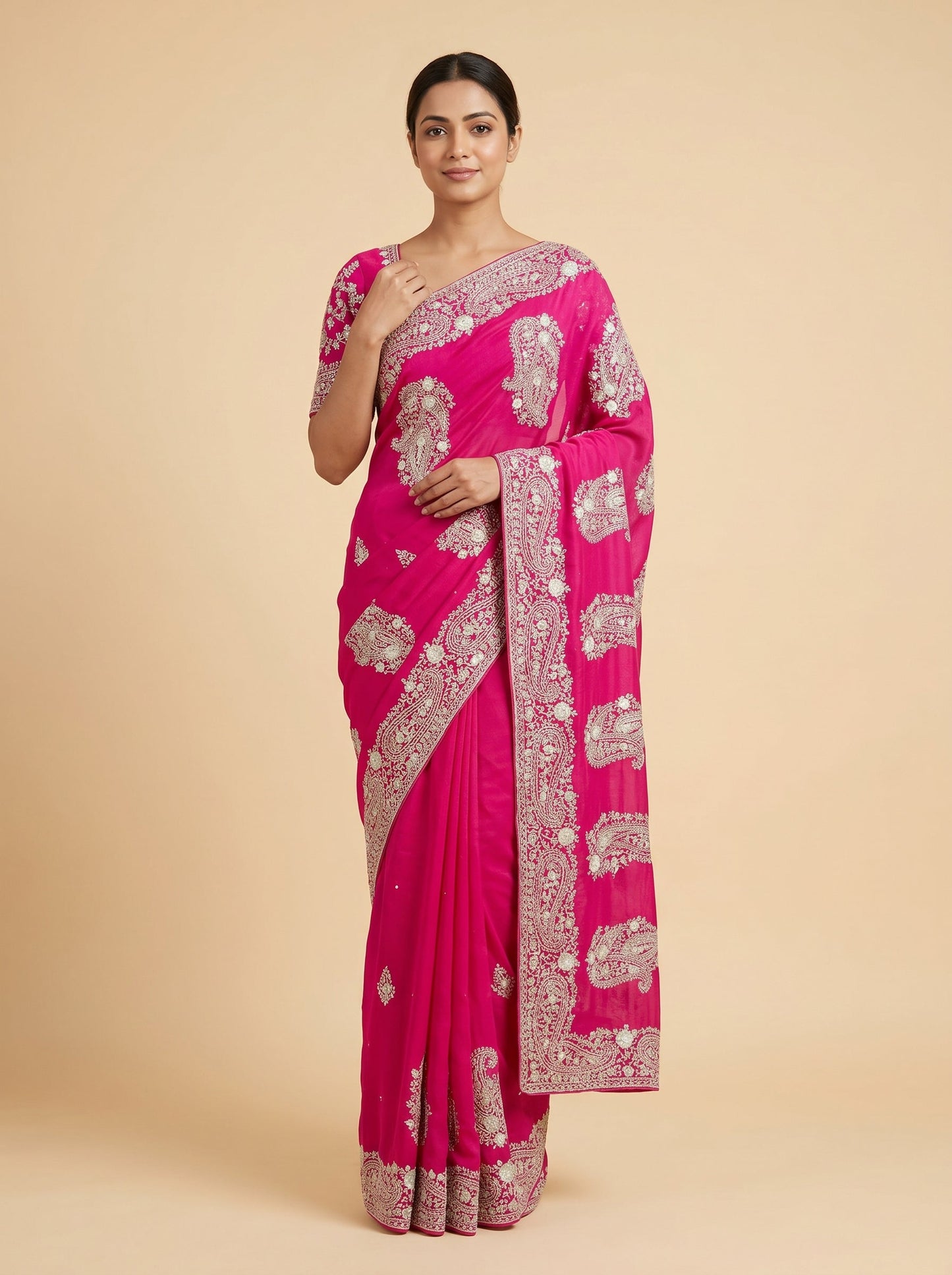 Rani Embroidered Saree with Detailed Border