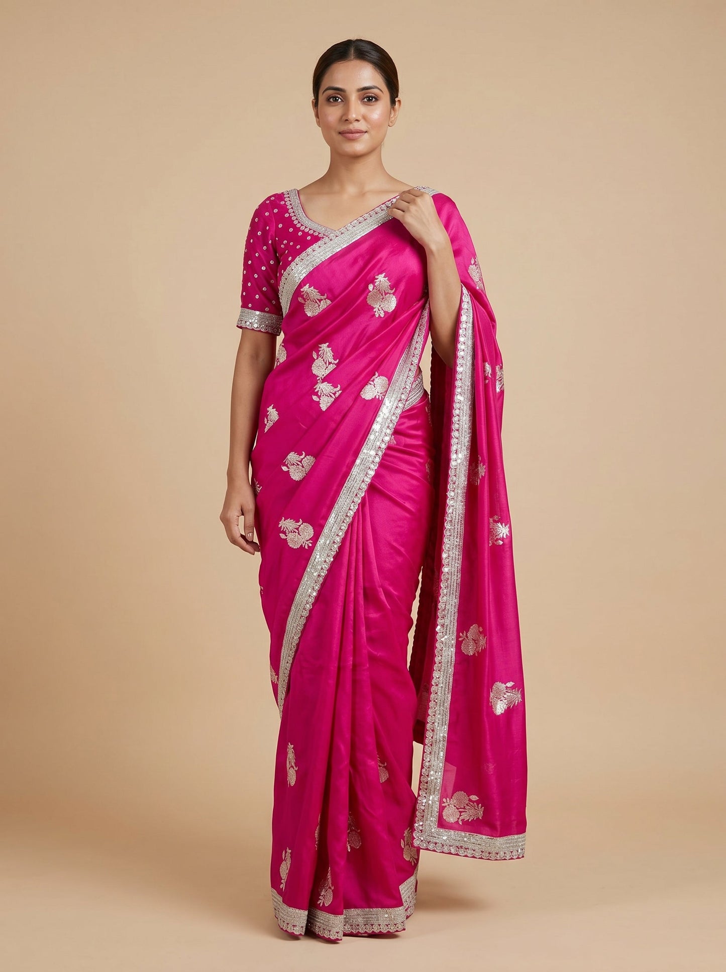 Rani Embroidered Saree with Regal Border
