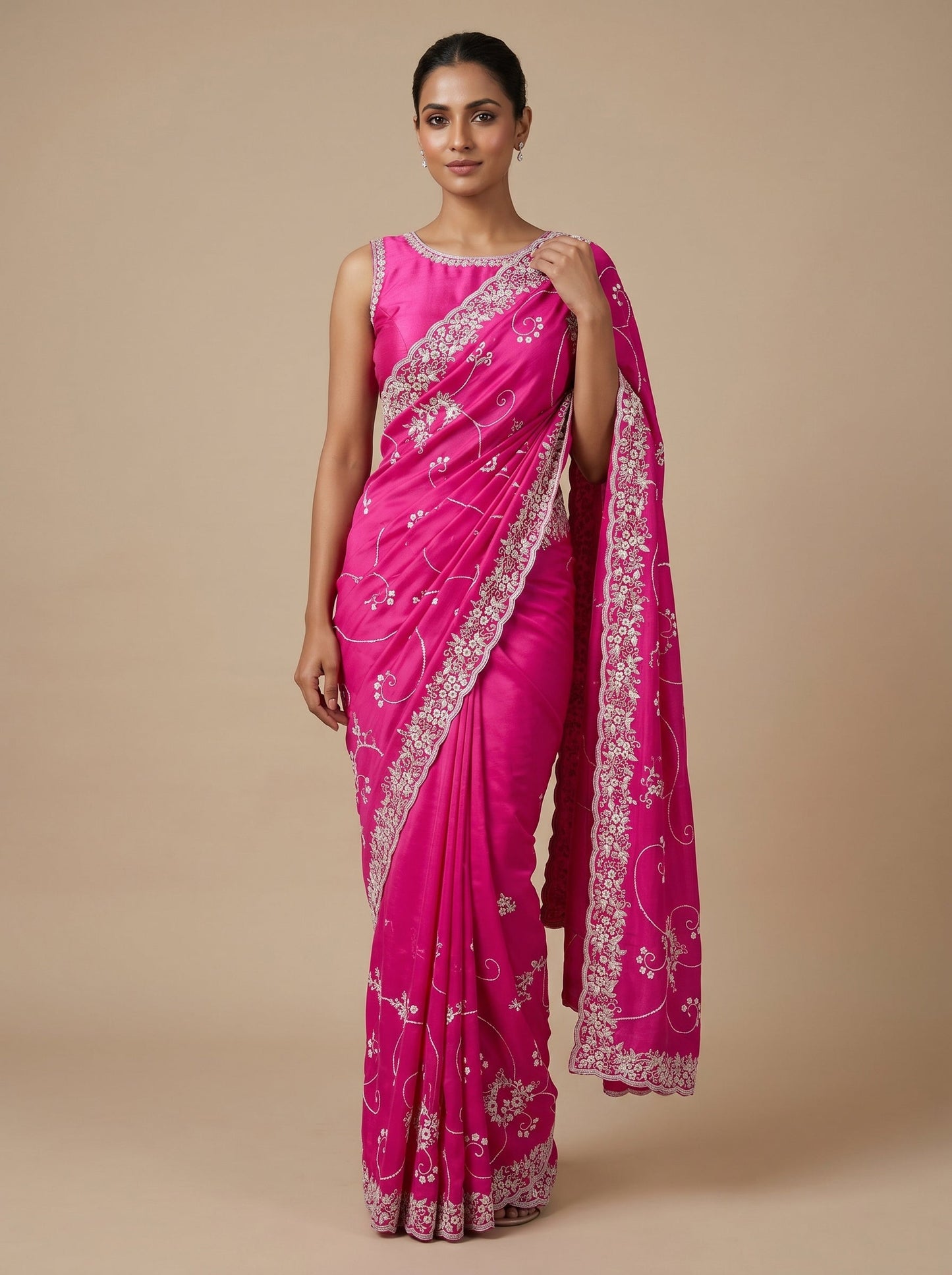 Rani embroidered saree with rich motifs
