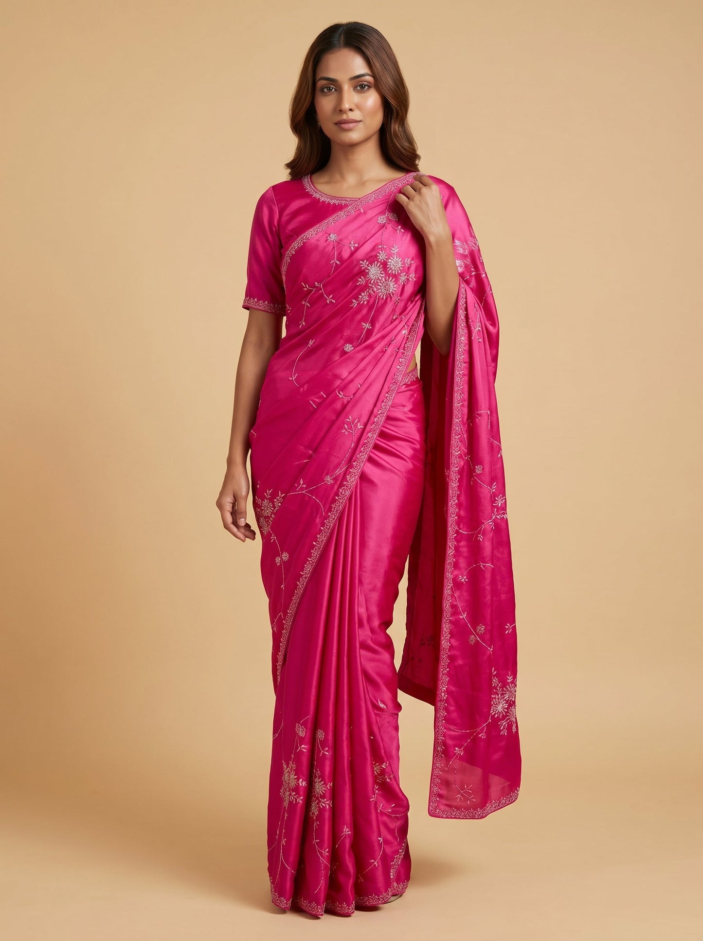 Rani Embroidered Saree with Royal Border