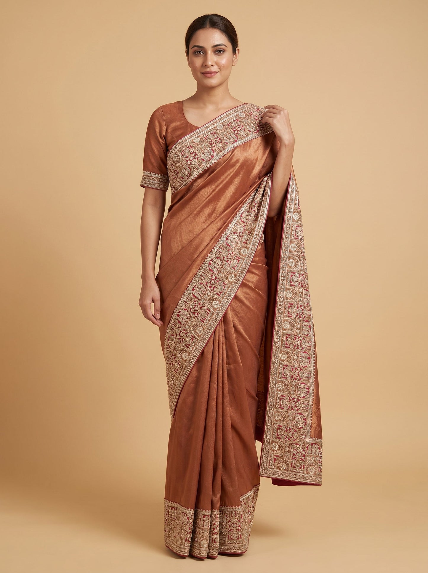 Rani Gold Regal Fusion Embroidered Saree