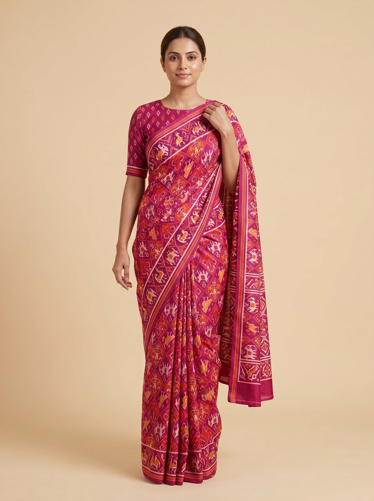 Rani Pink Bold Drape Handloom Saree