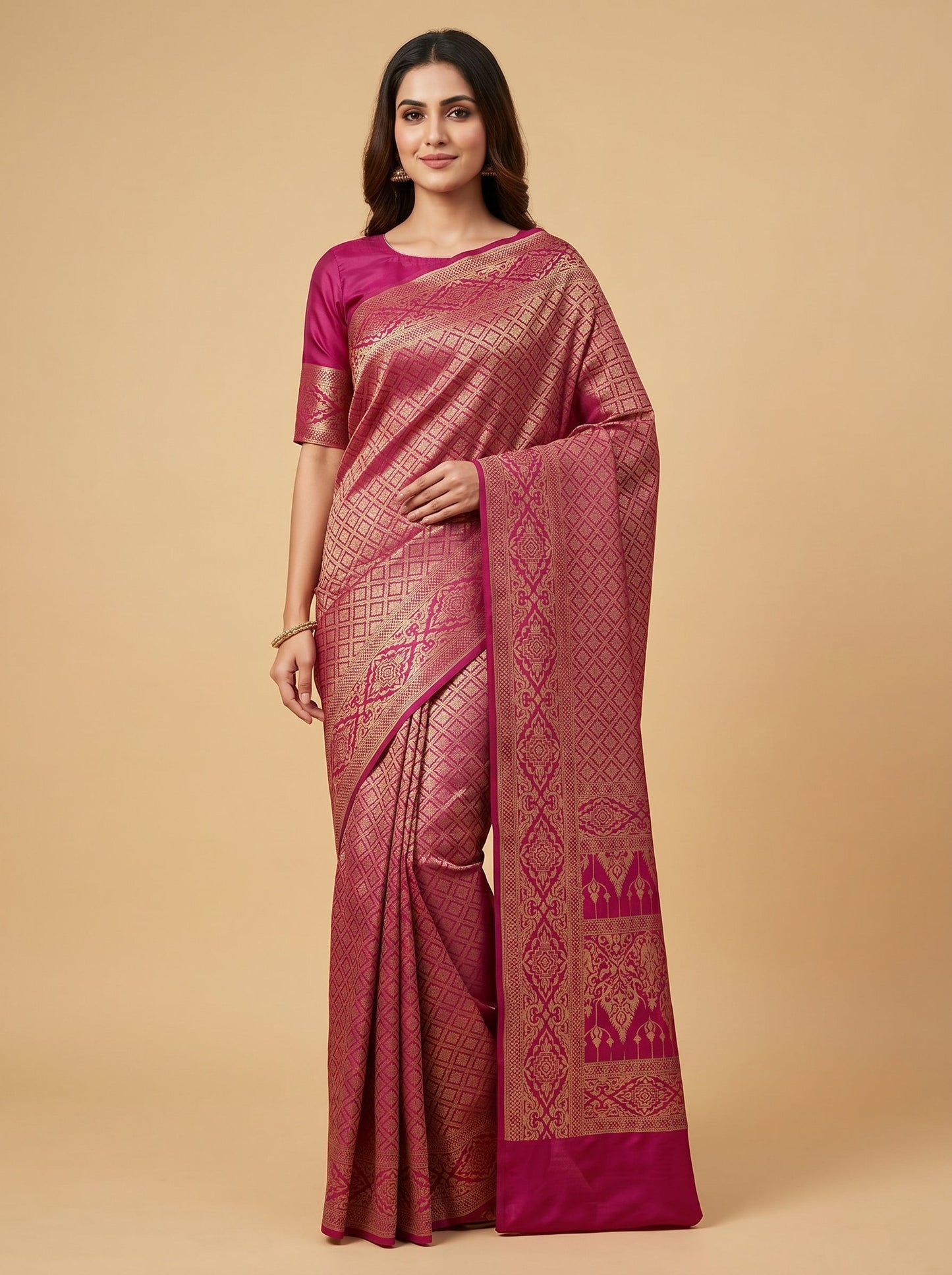 Rani Pink Bold Weave Handloom Saree