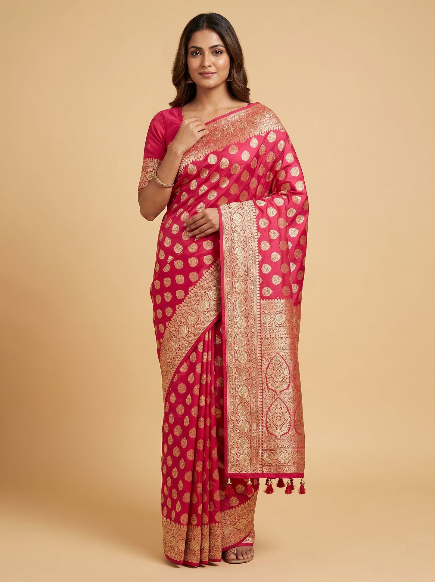 Rani Pink Bridal Charm Embroidered Saree