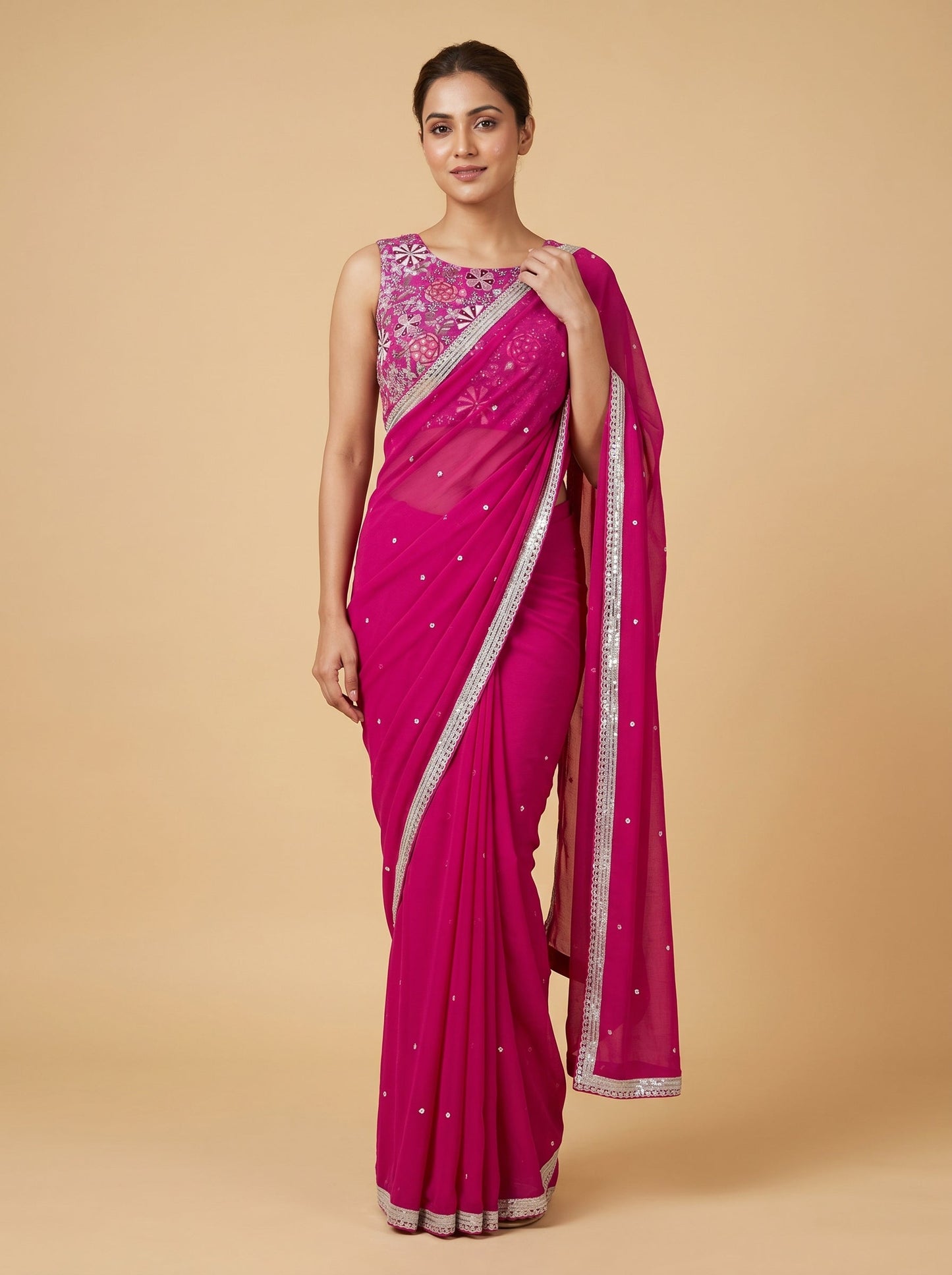 Rani Pink Bridal Essence Embroidered Saree