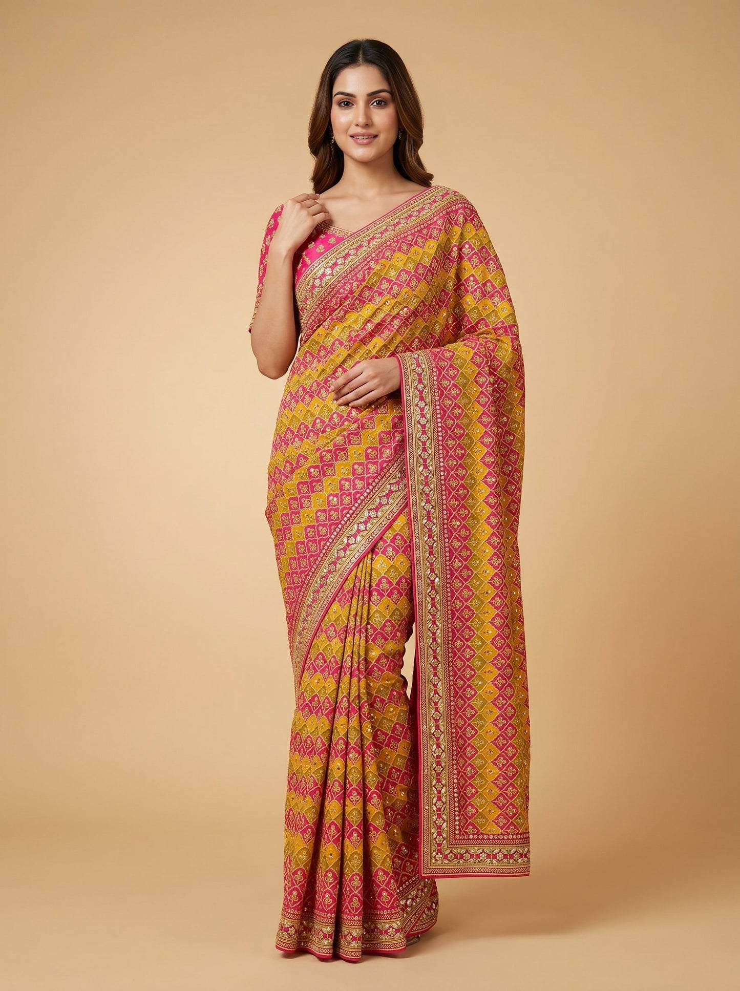 Rani Pink Bright Embroidery Saree