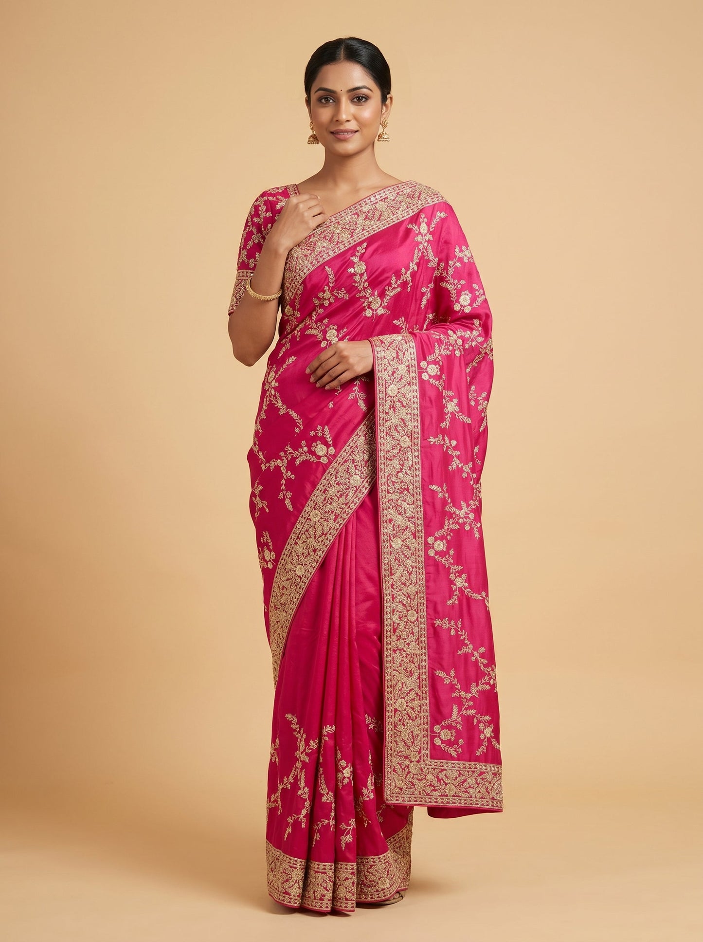 Rani Pink Bright Tone Handloom Saree