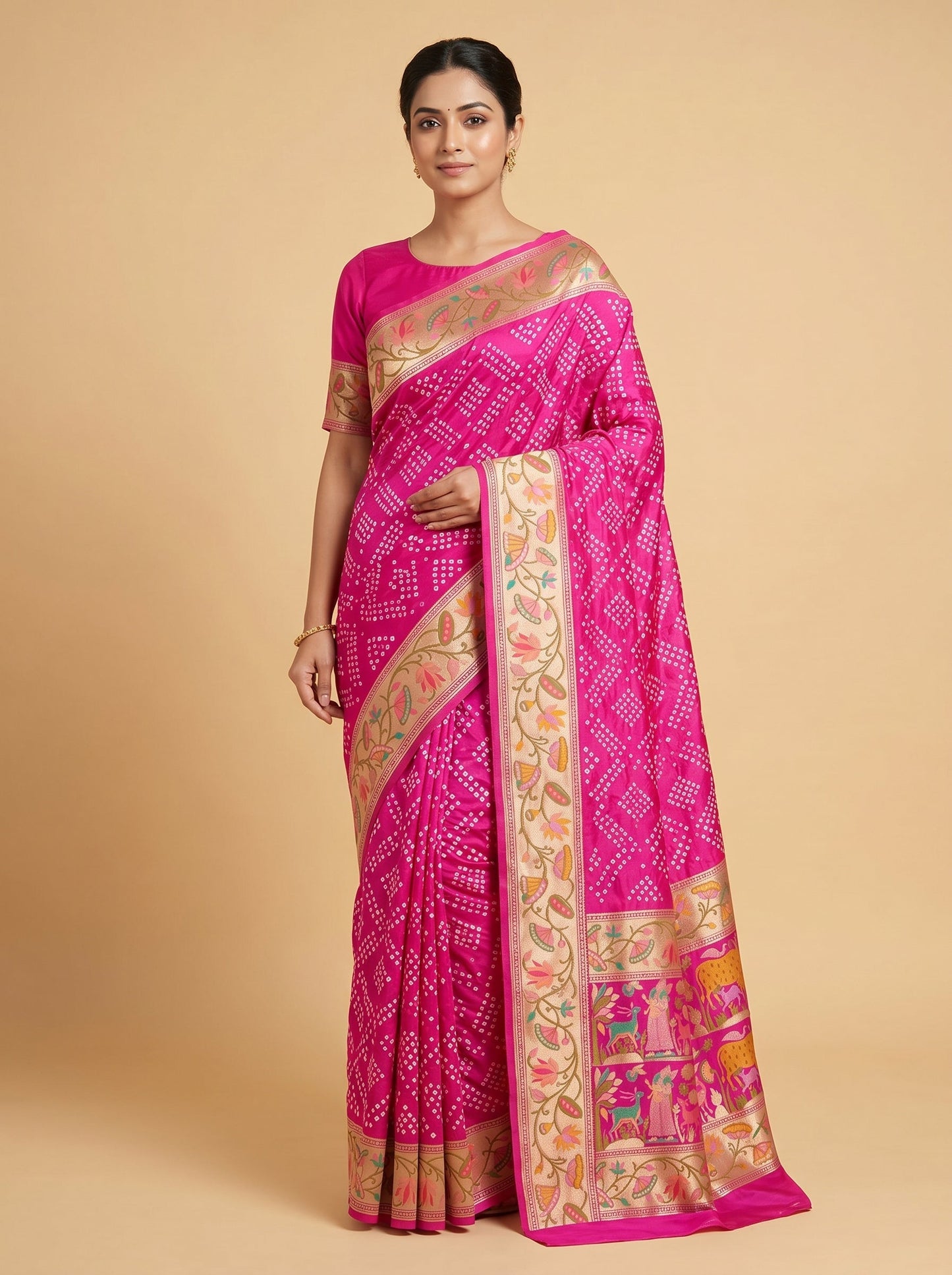 Rani Pink Classic Bandhani Saree