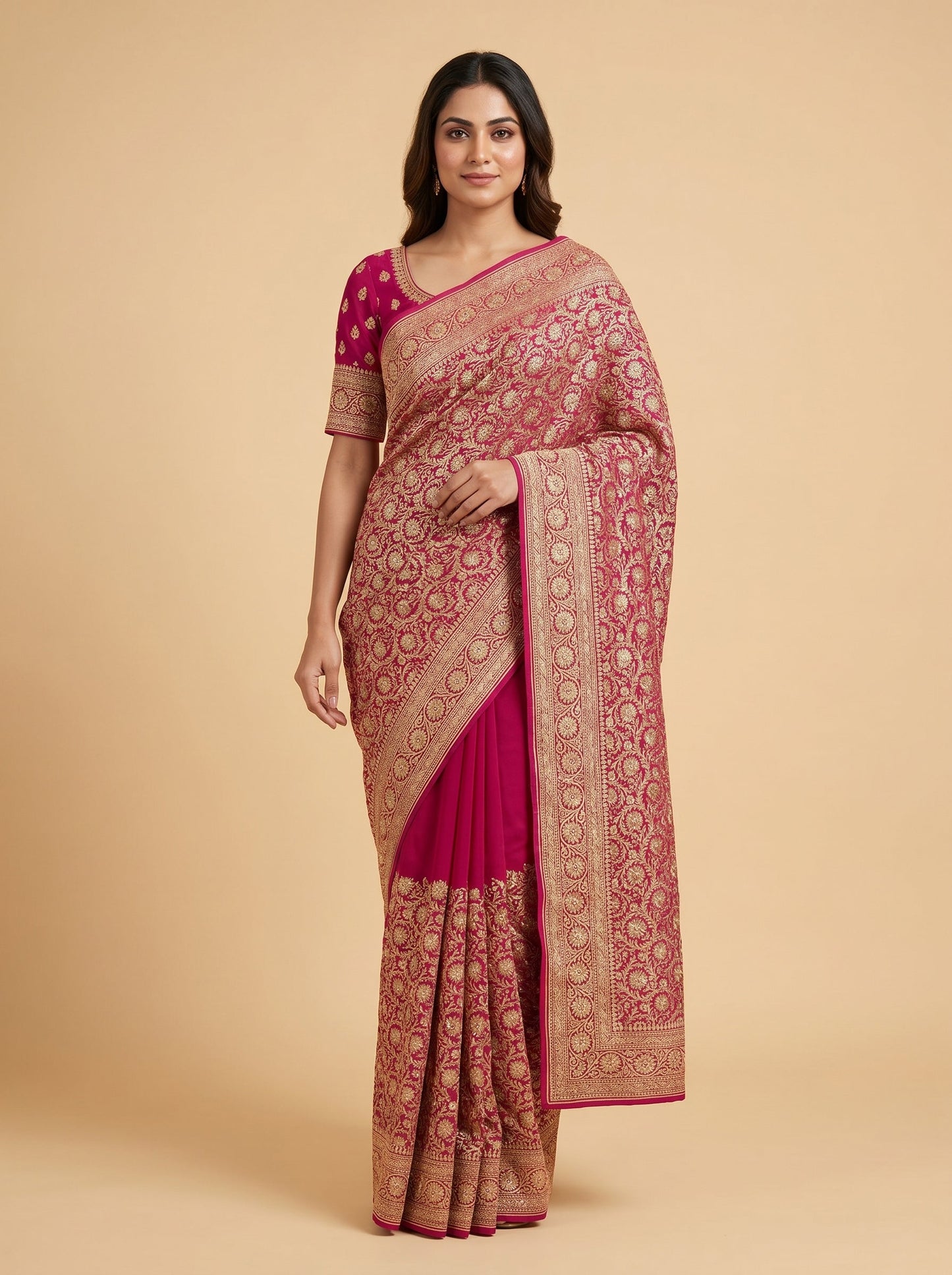 Rani Pink Distinctive Weave Handloom Saree