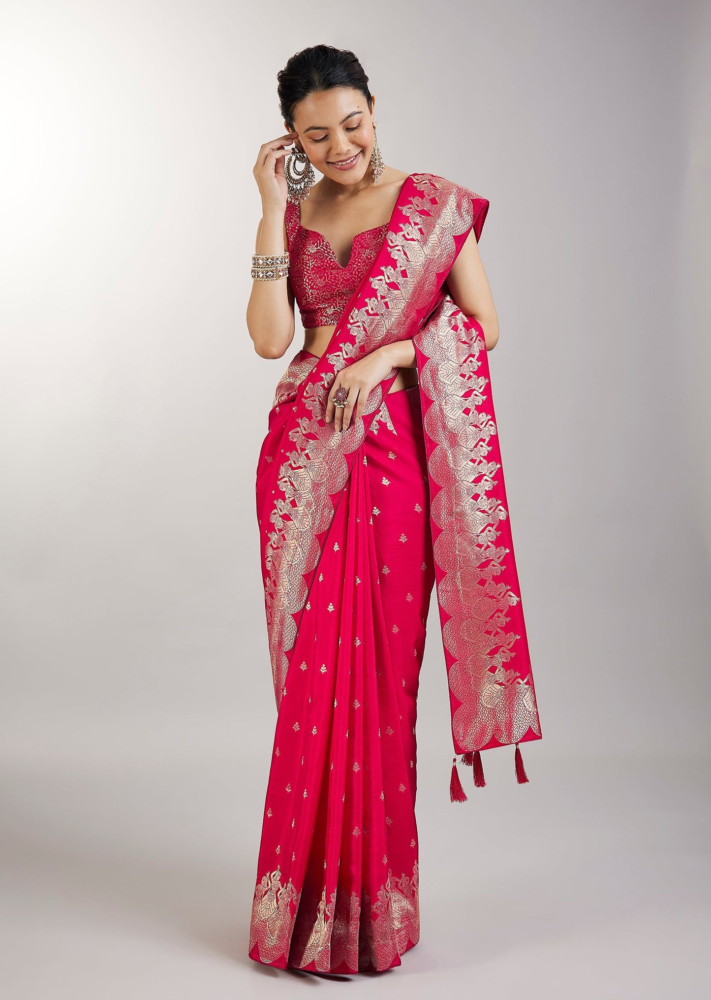 Rani Pink Dola Silk Saree With Zari Woven Butti