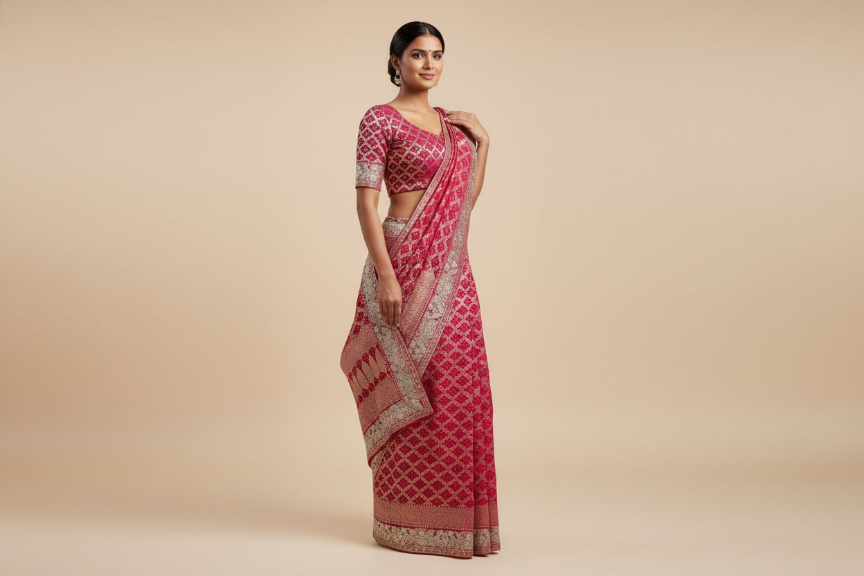 Rani Pink Celebration Embroidered Saree