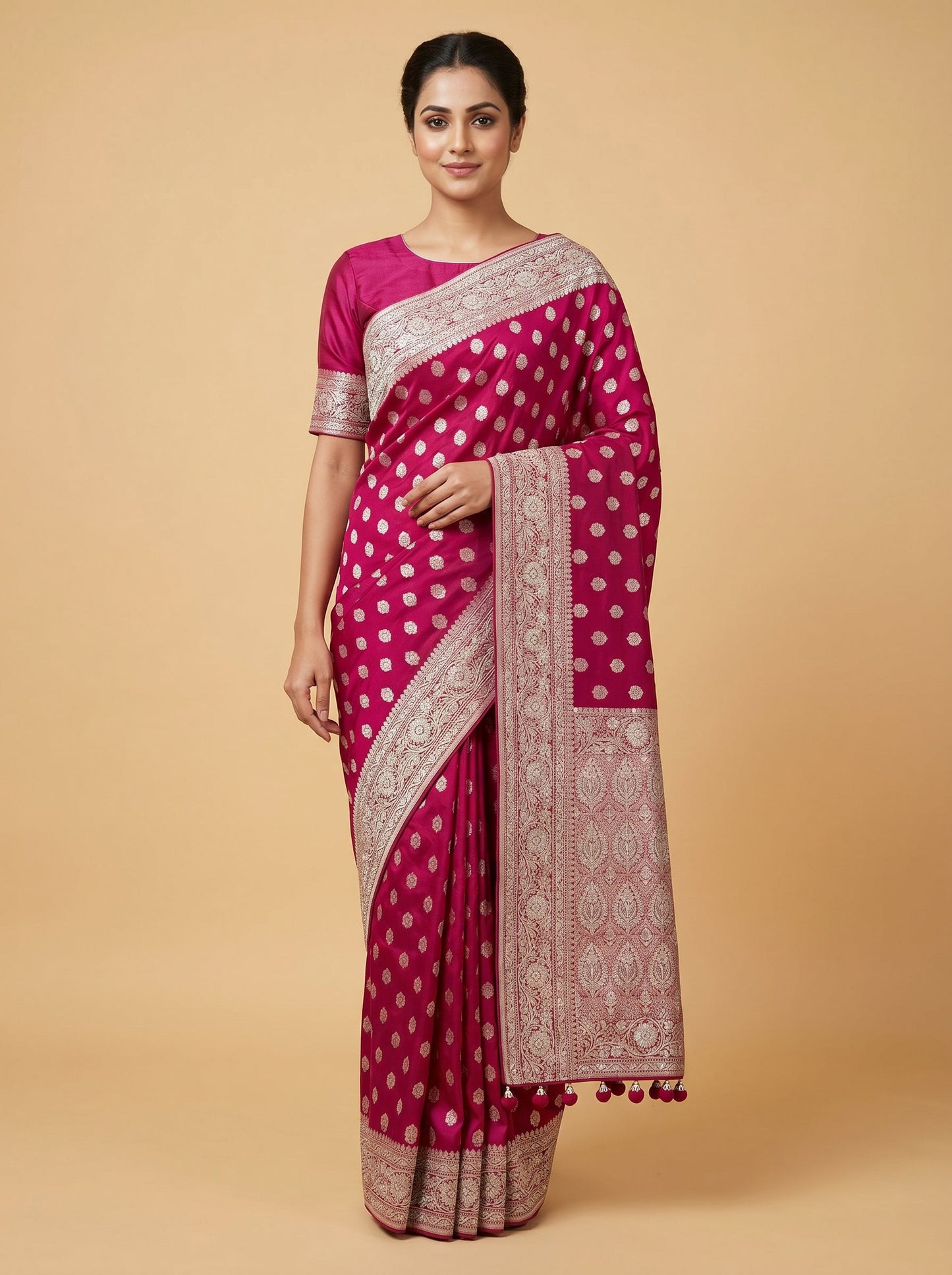 Rani Pink Festive Radiance Embroidered Saree