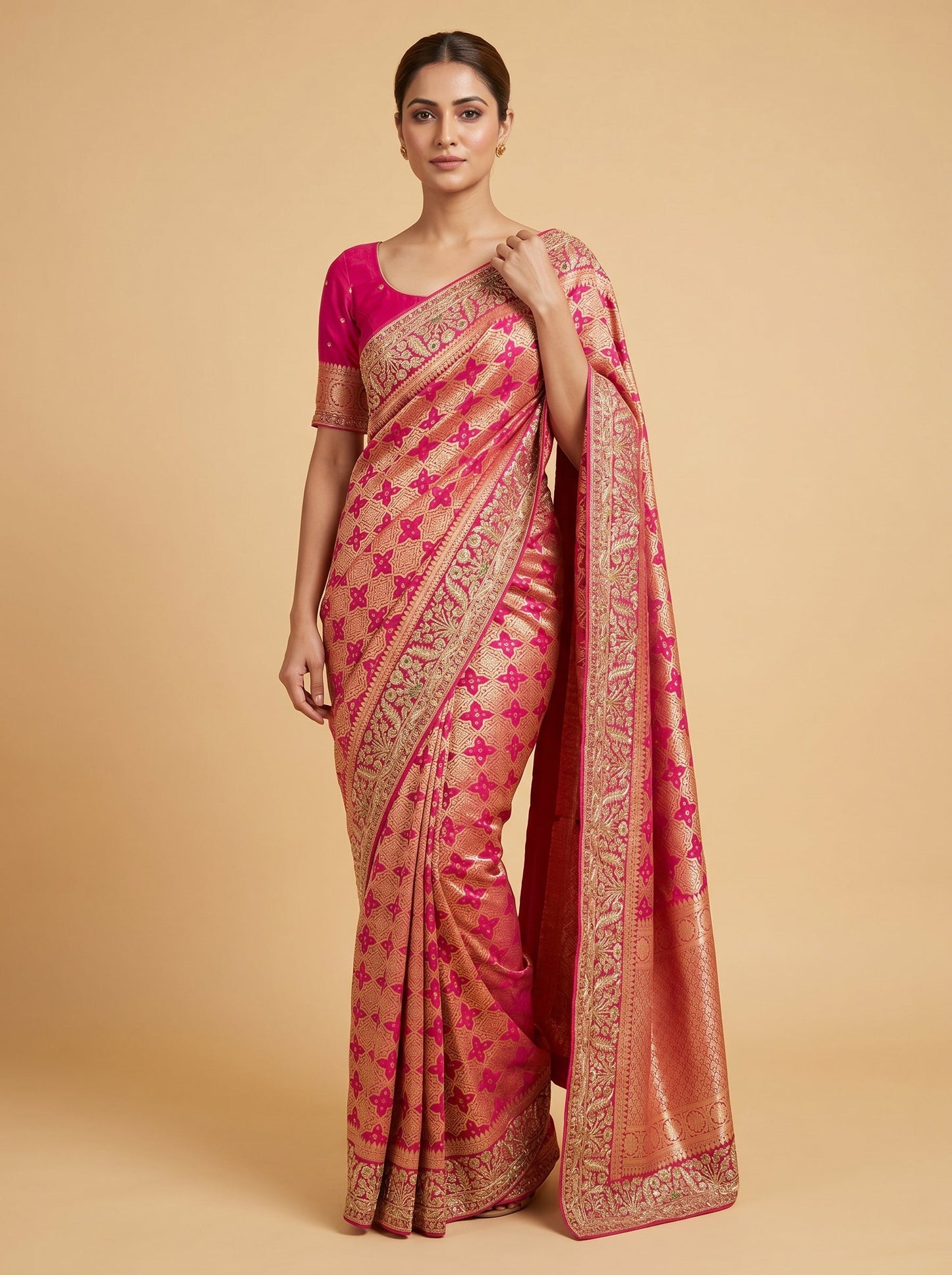 Rani Pink Fun Embroidered Saree