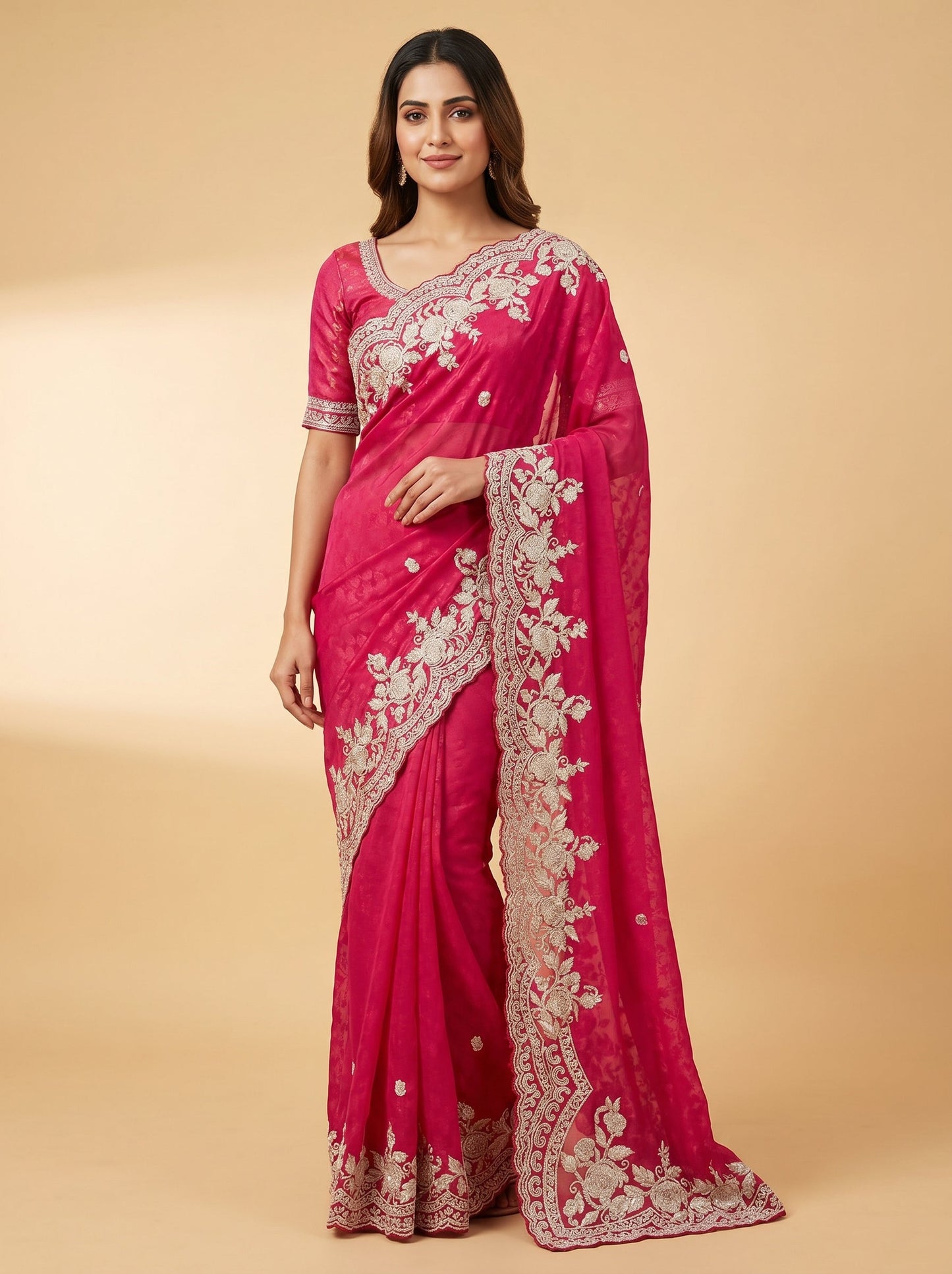 Rani Pink Glow Embroidered Saree