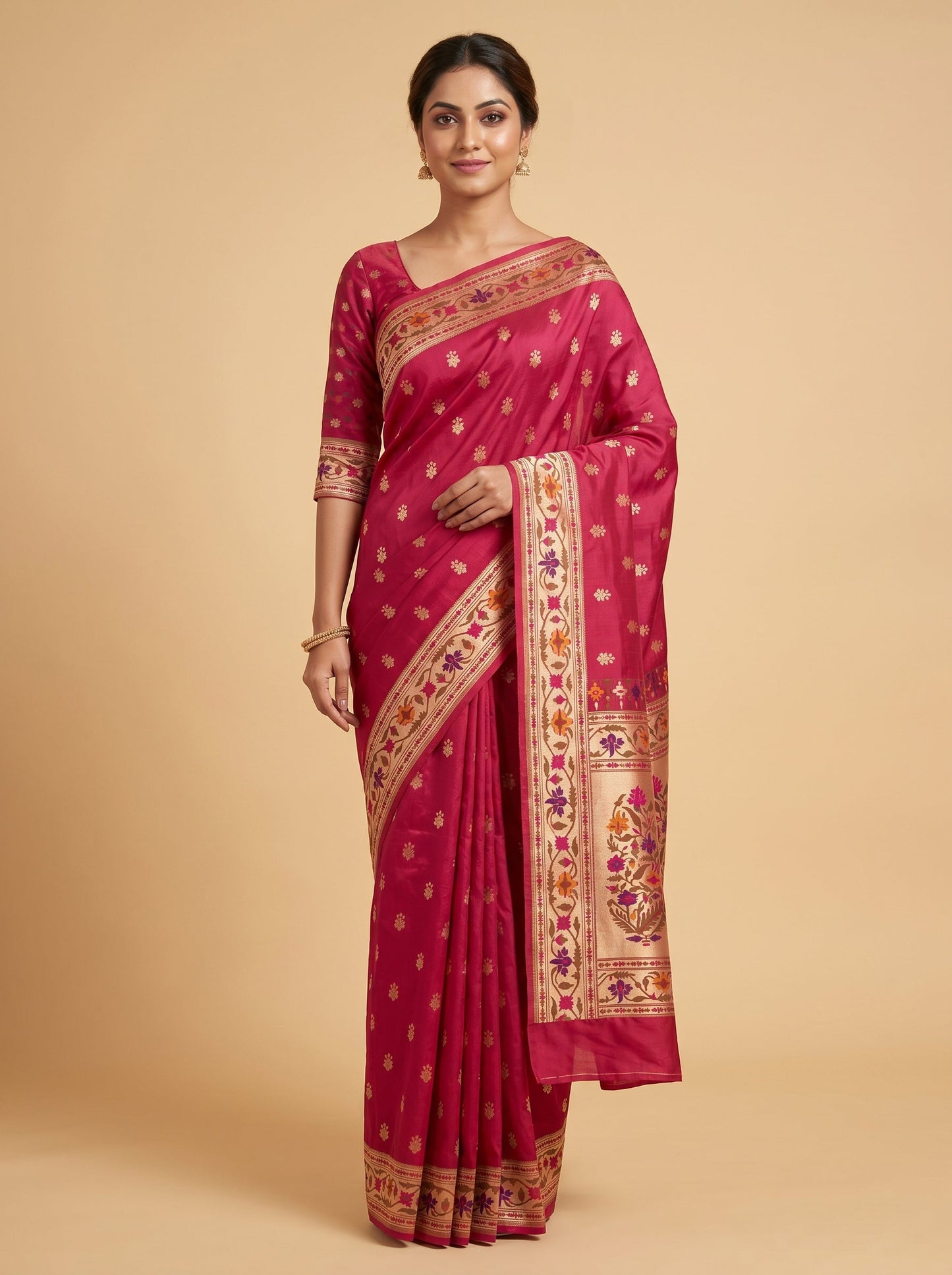 Rani Pink Handloom Saree with Radiant Drape