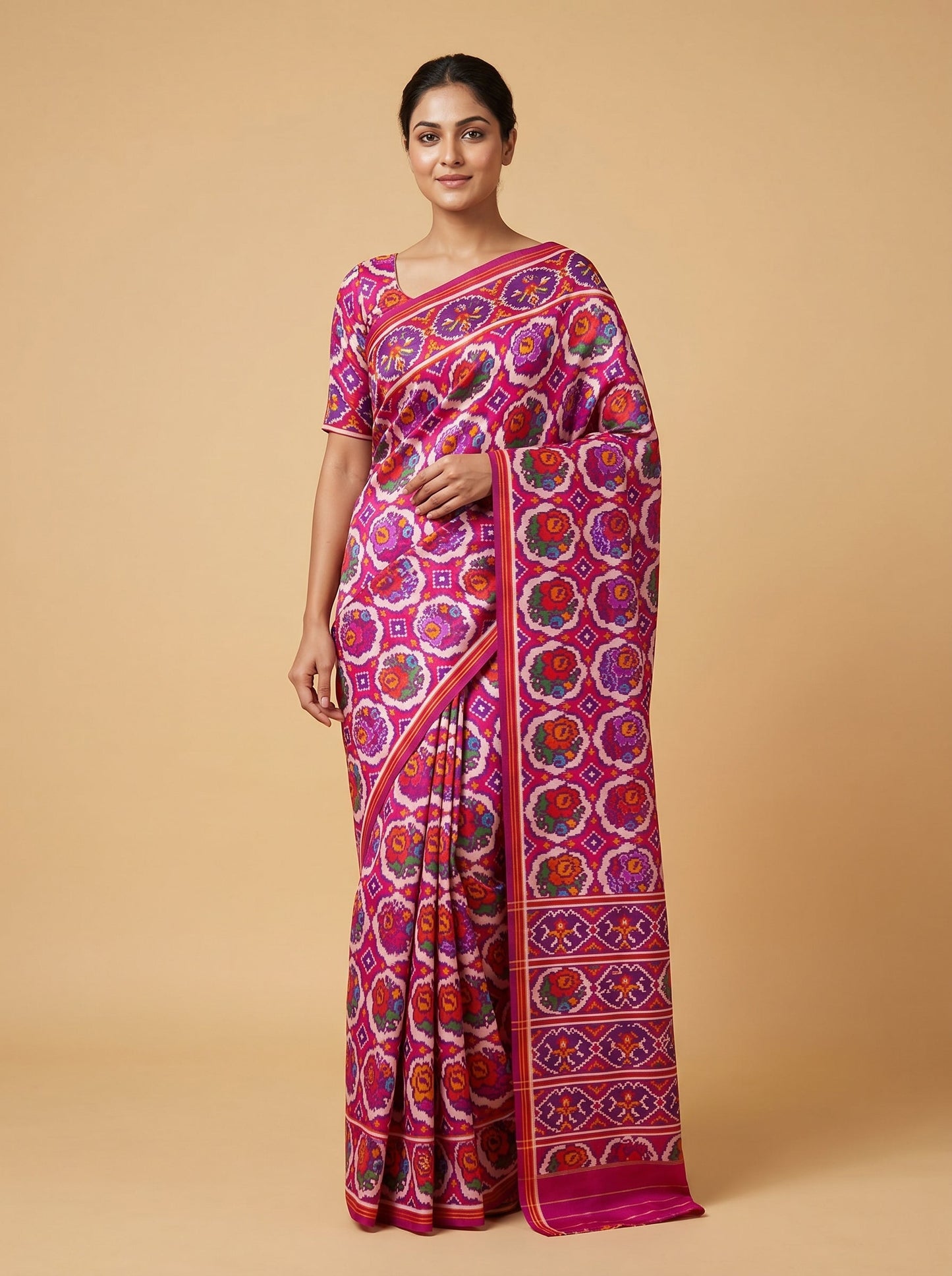 Rani Pink Handloom Saree with Vibrant Silhouette
