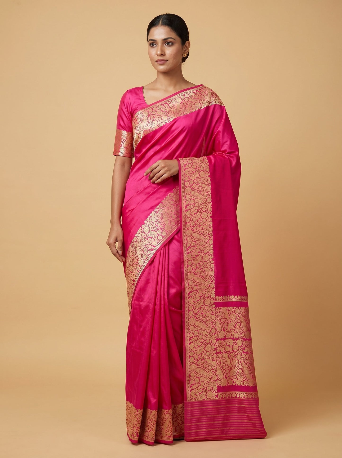Rani Pink Highlight Tone Handloom Saree