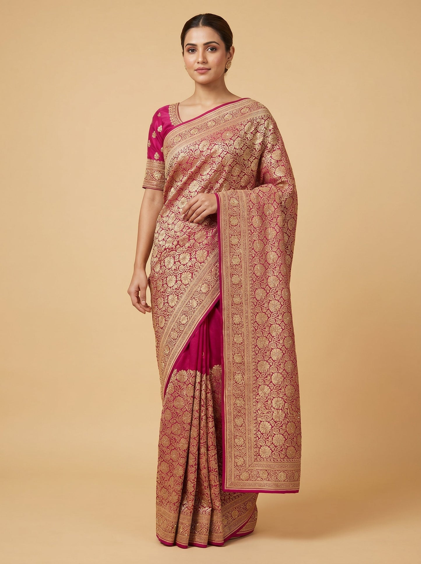 Rani Pink Holiday Pattern Handloom Saree