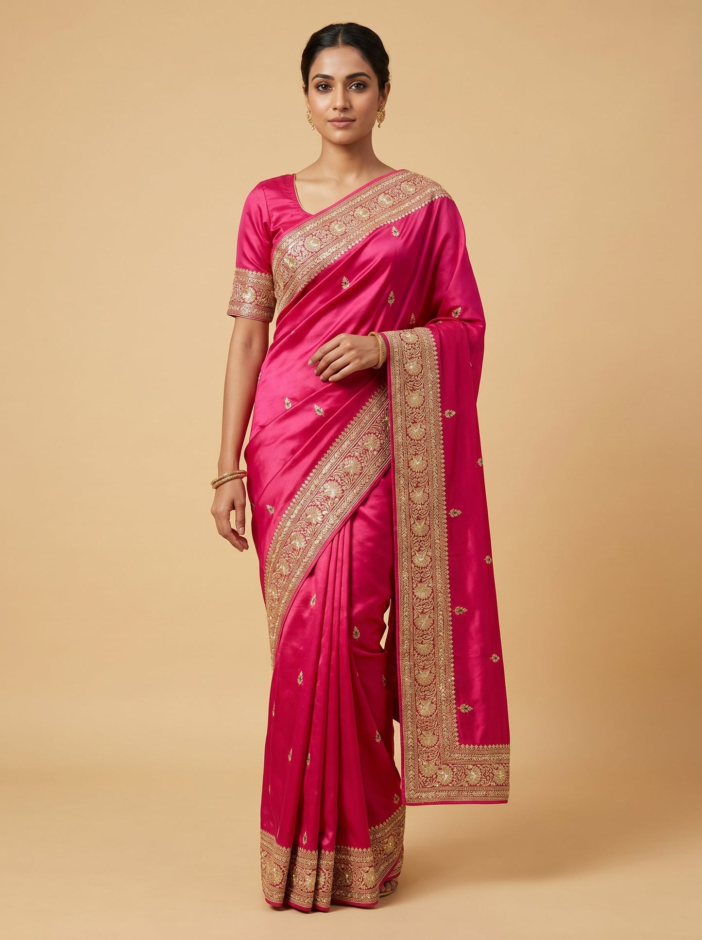 Rani Pink Radiant Celebration Embroidered Saree