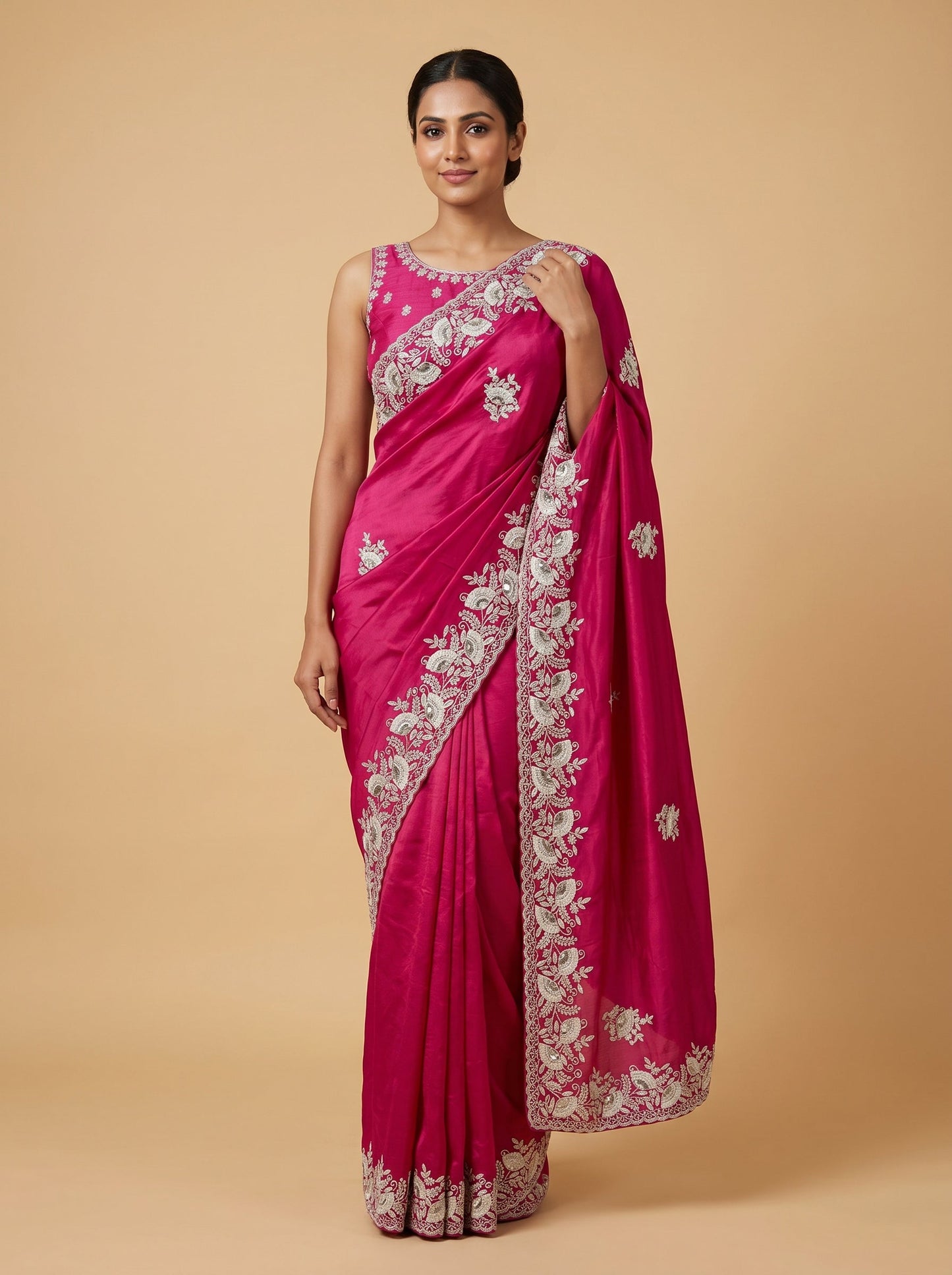 Rani Pink Royal Aura Embroidered Saree