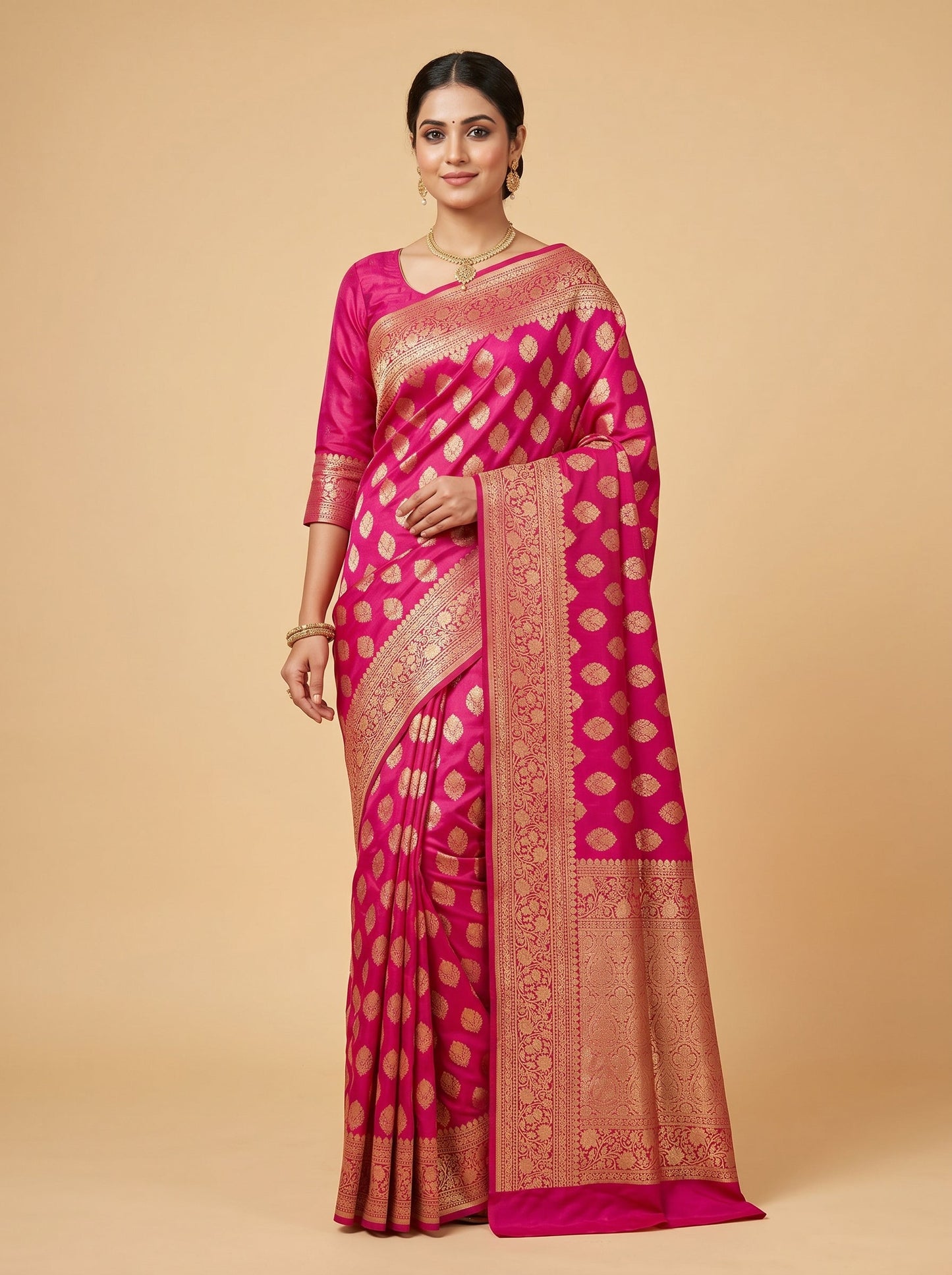 Rani Pink Shimmering Drape Handloom Saree