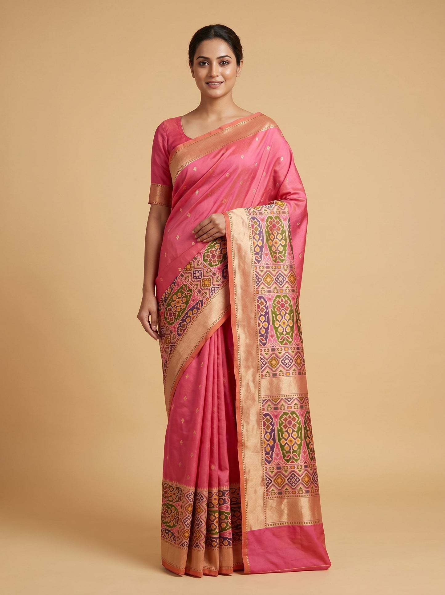 Rani Pink Sparkling-Flow Handloom Saree