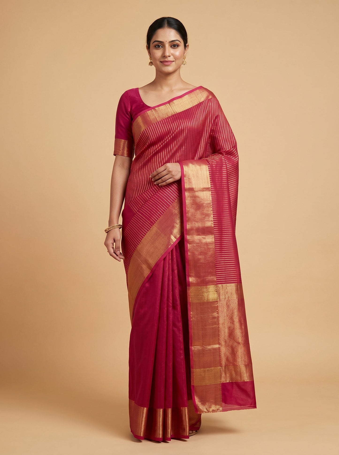 Rani Pink Striking Flow Handloom Saree