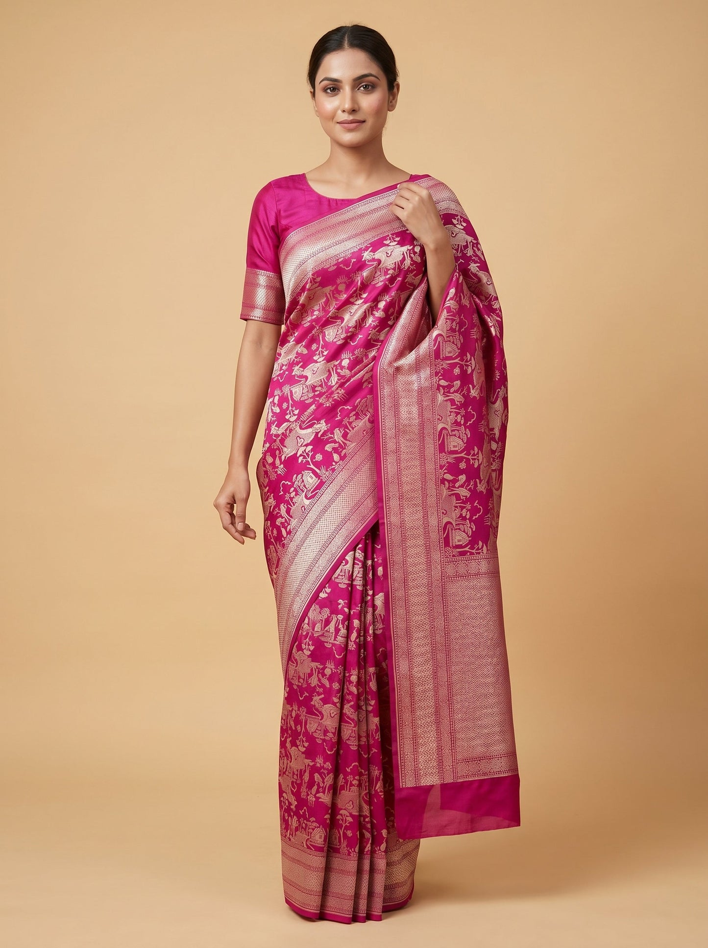 Rani Pink Striking Glow Handloom Saree