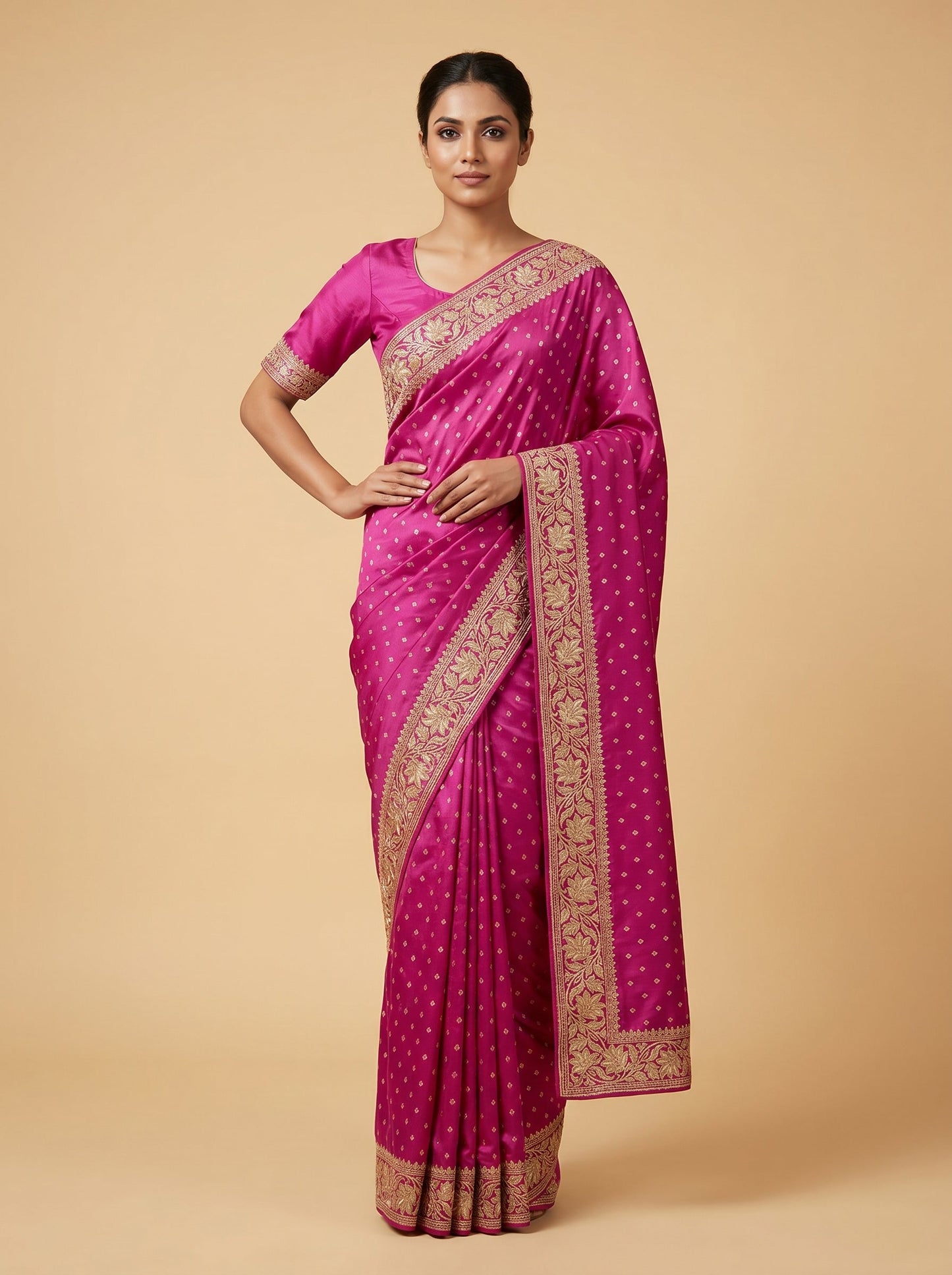 Rani Pink Vivid Festivity Embroidered Saree