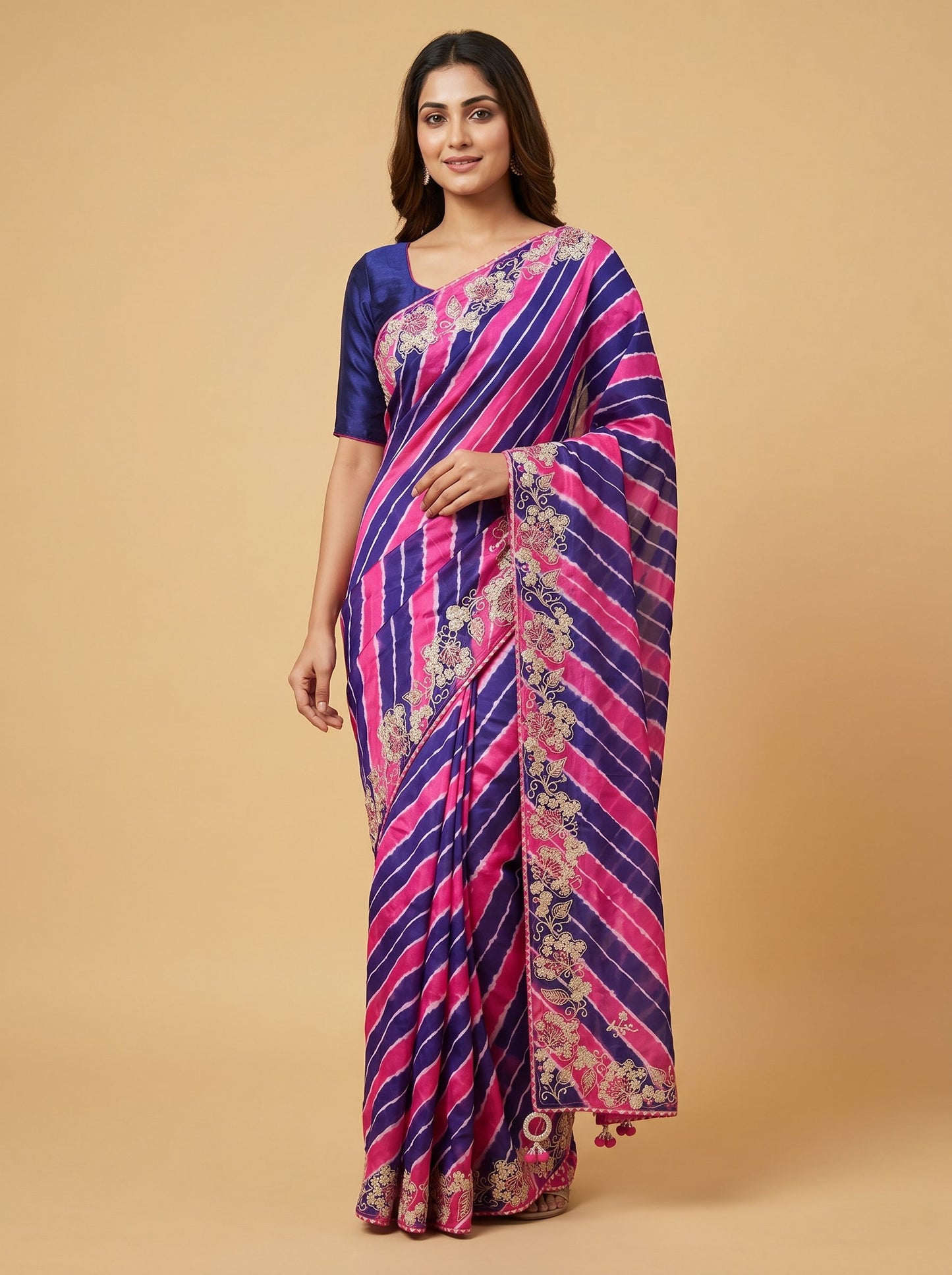 Rani Purple Regal Fusion Embroidered Saree