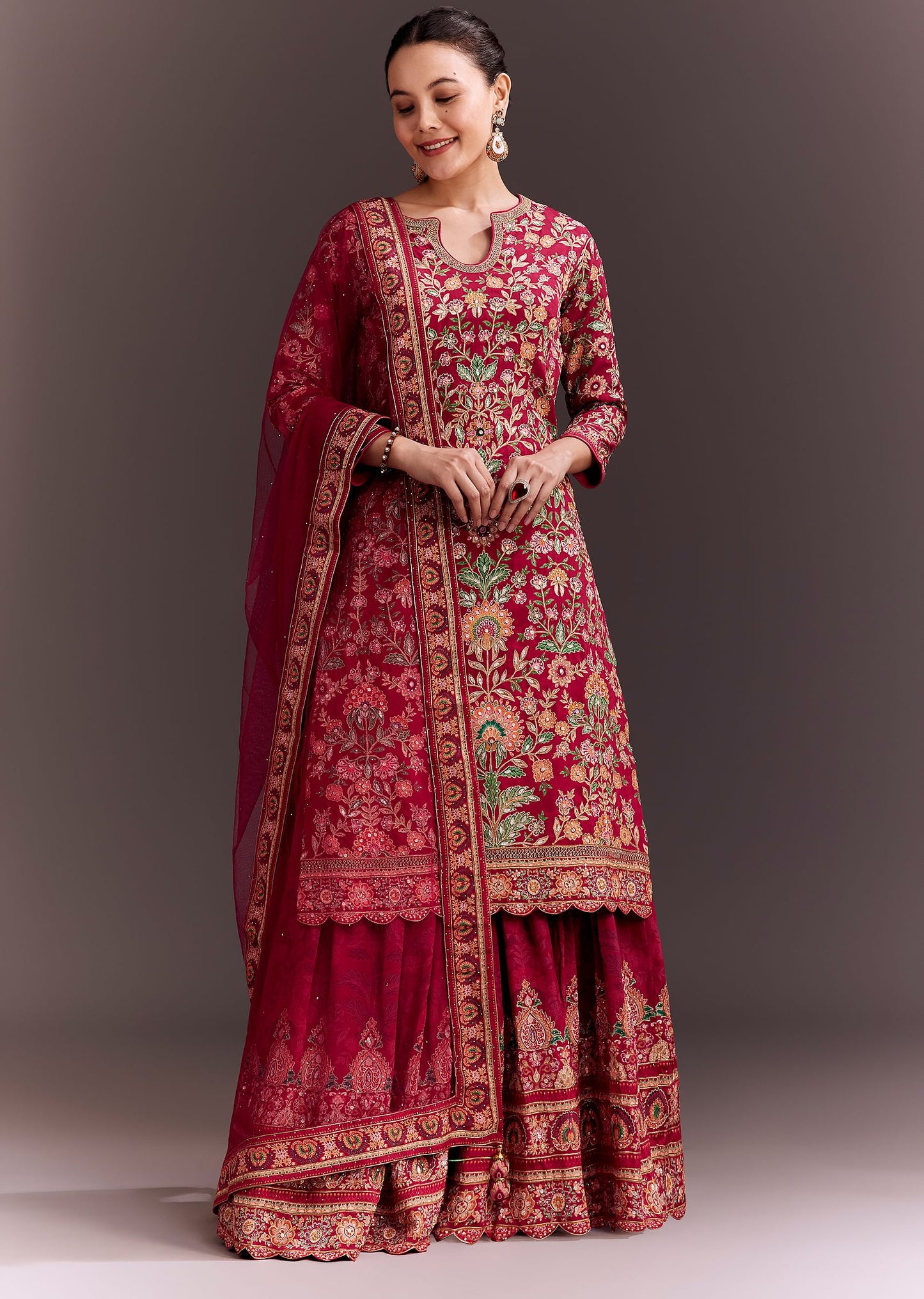 Rani Pink Embroidered Printed Palazzo Set
