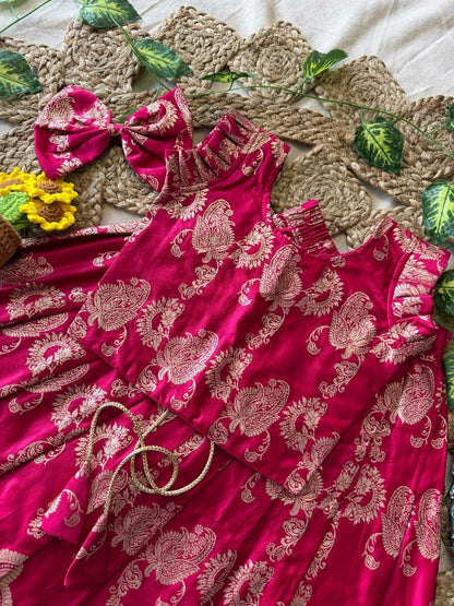 Evanik Ranipink Banarasi Silk Kids Lehenga Choli Set with Zari Jacquard Work for Girls