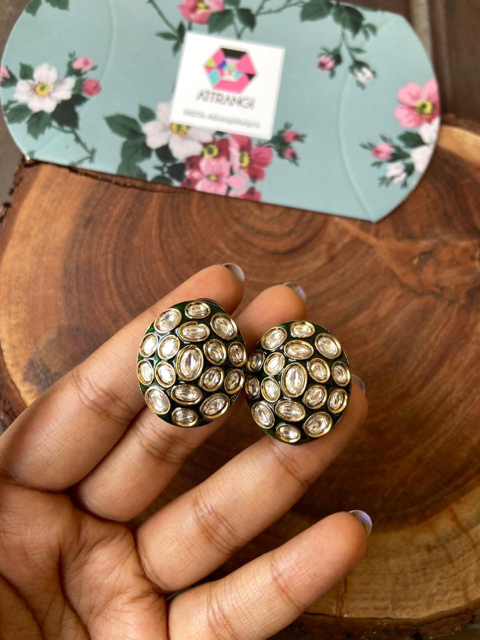 Rashmi Polki Meenakari Indian Earrings | Studs