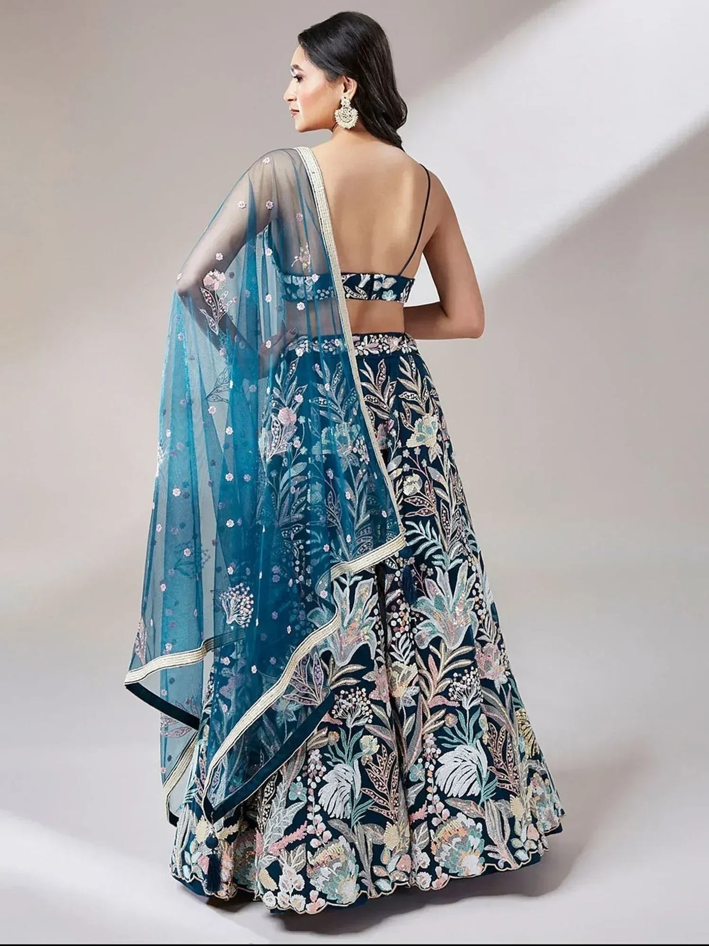 Tulsi Art Ravishing Teal Blue Color Sequins Soft Net Party Wear Lehenga Choli