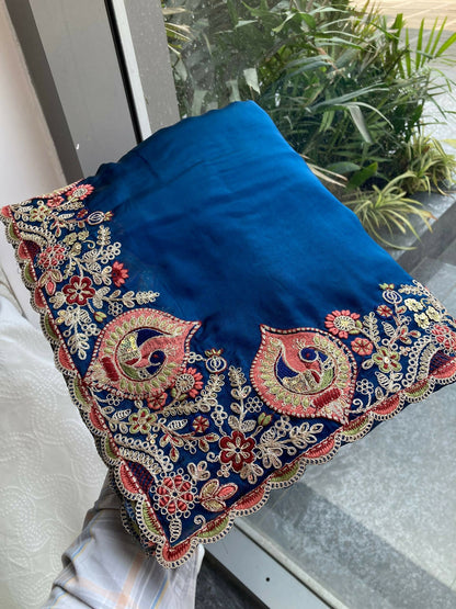 Teeya Creation New Trendy Party Wear Soft Silk Saree-Blue