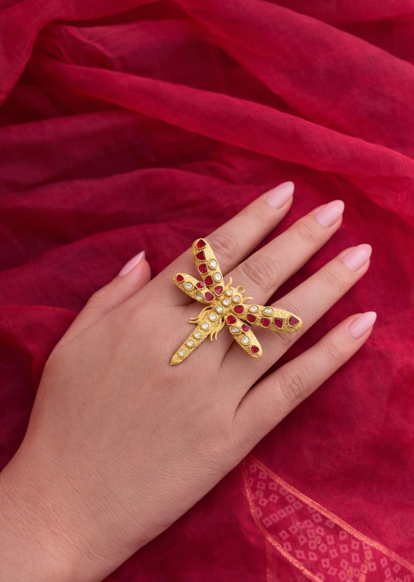 Red Accent Mother of Pearl Ring