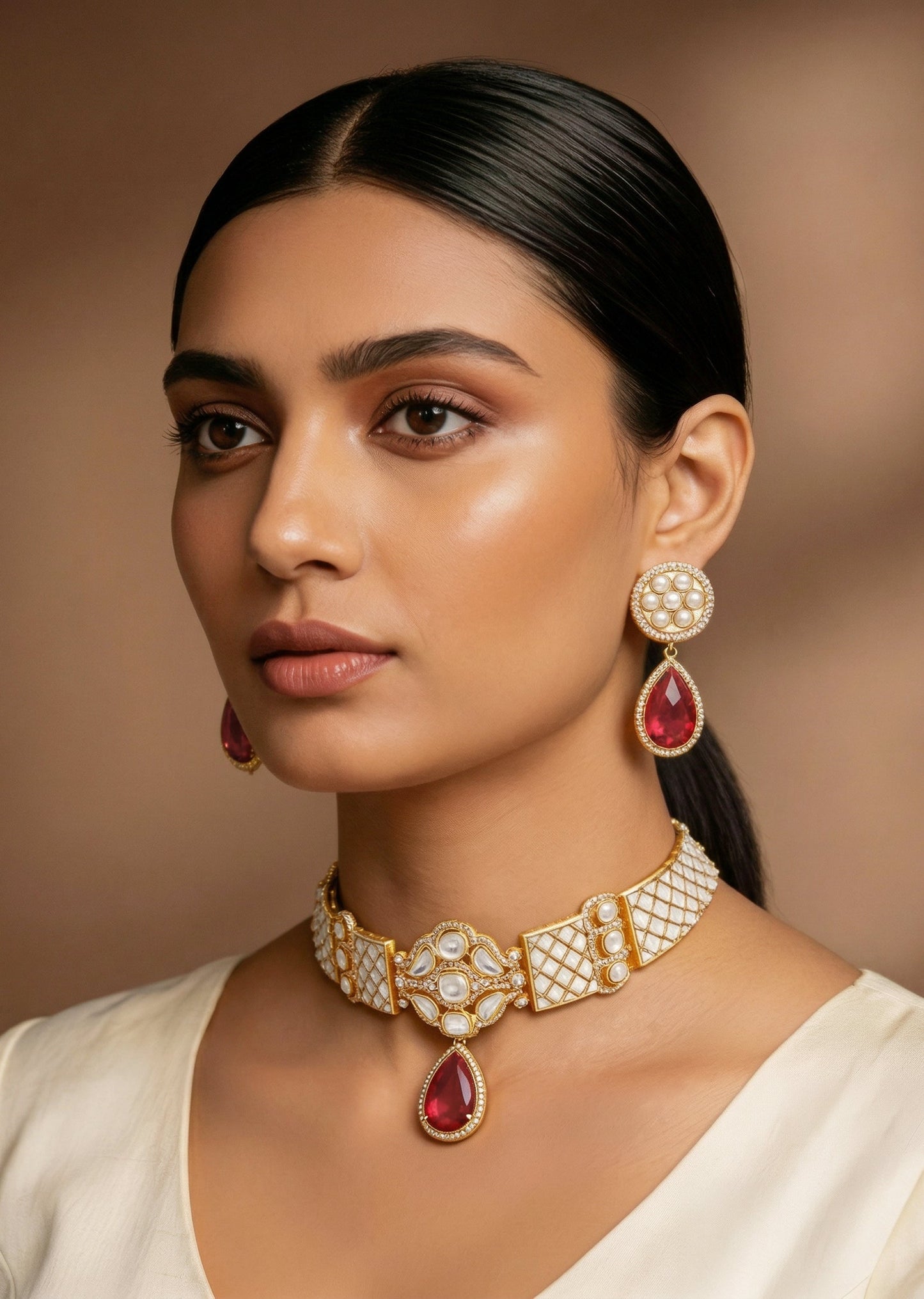 Red And Gold Teardrop Pendant Necklace Set