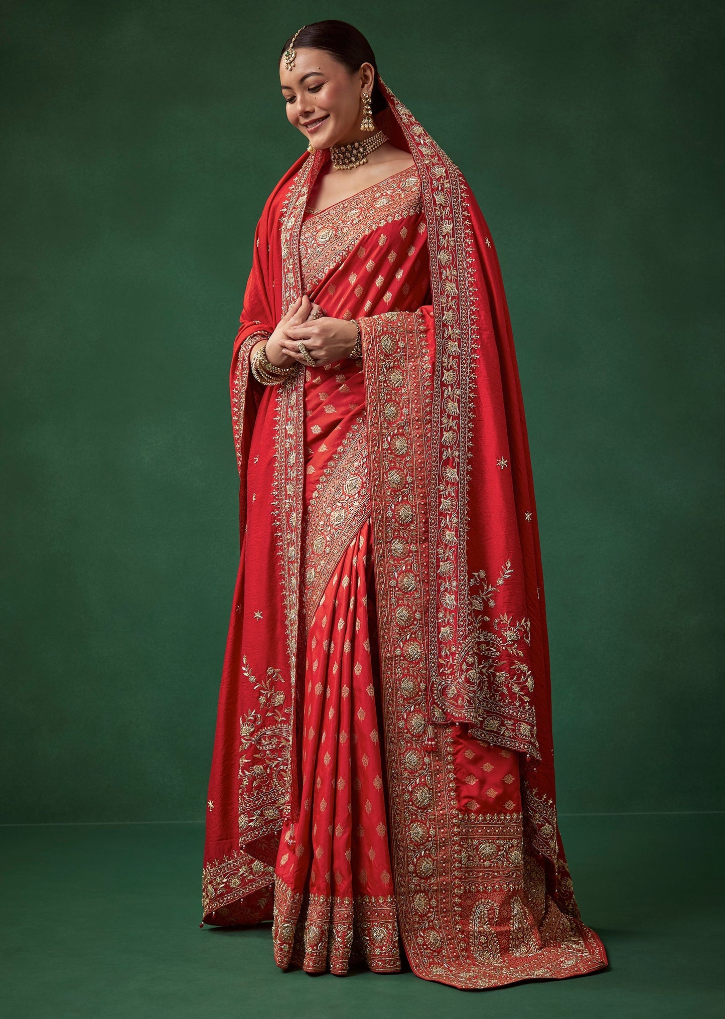 Red Banarasi Silk Brocade Weave Saree with Unstitched Blouse