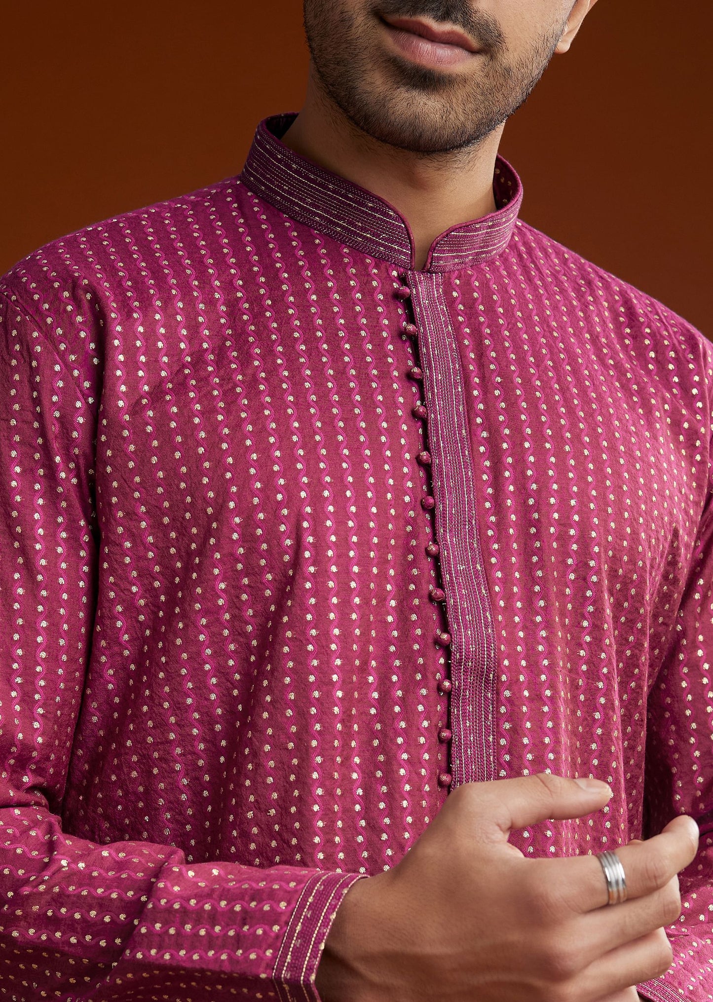 Wine Banarasi Silk Kurta Pant Set