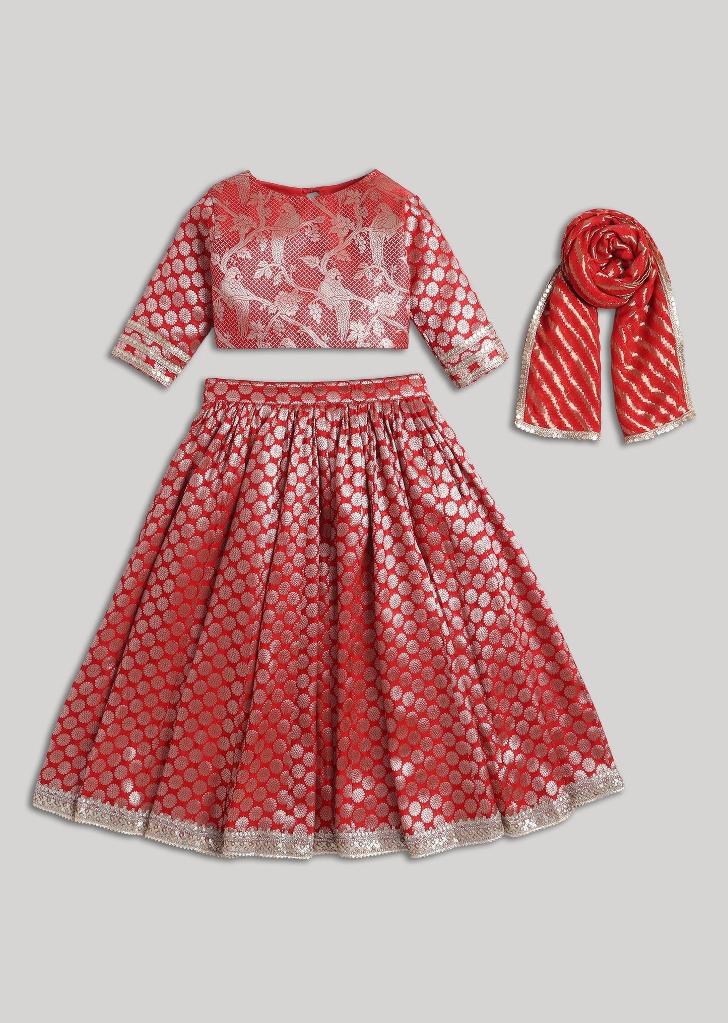 Red Banarasi Silk Lehenga Set
