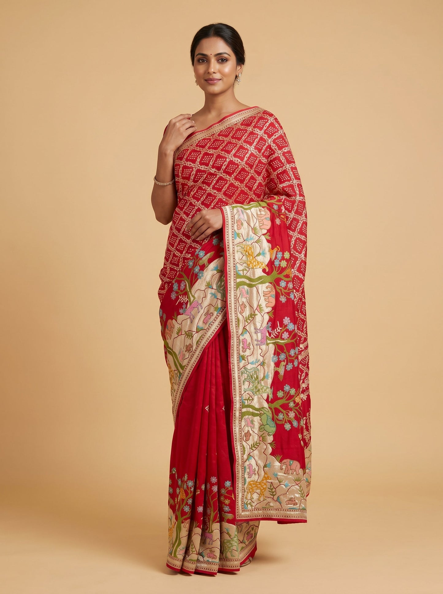 Red Bandhani Radiance Saree