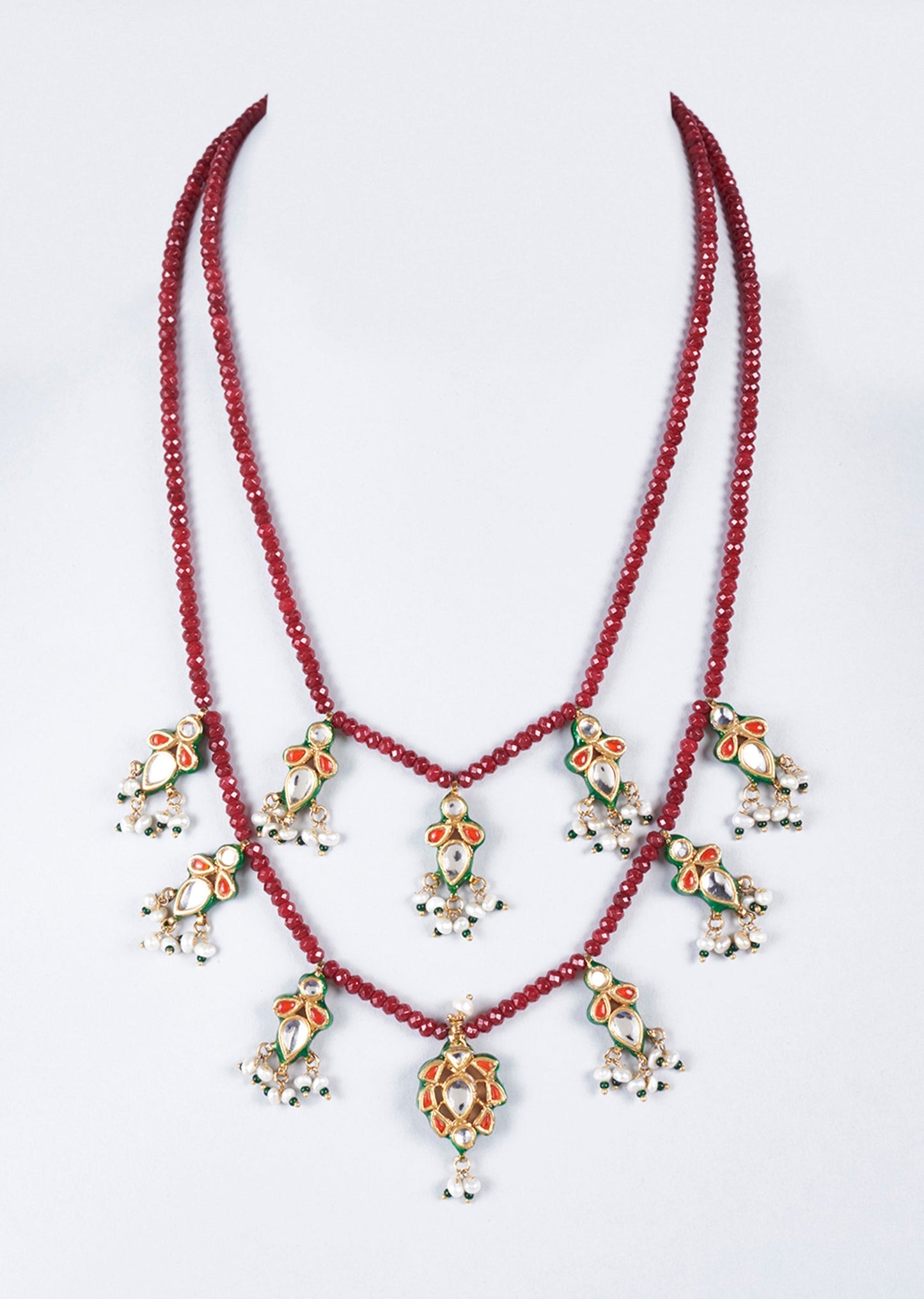 Red Beaded And Semi Precious Stones Temple Mala